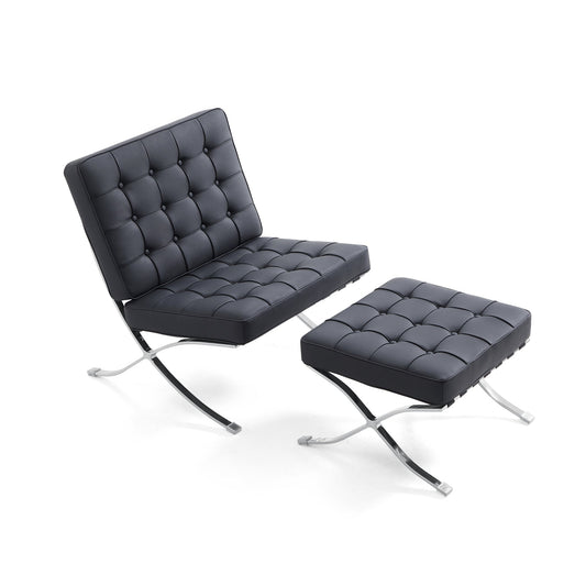 Barcelona Leather Lounge Chair-Black