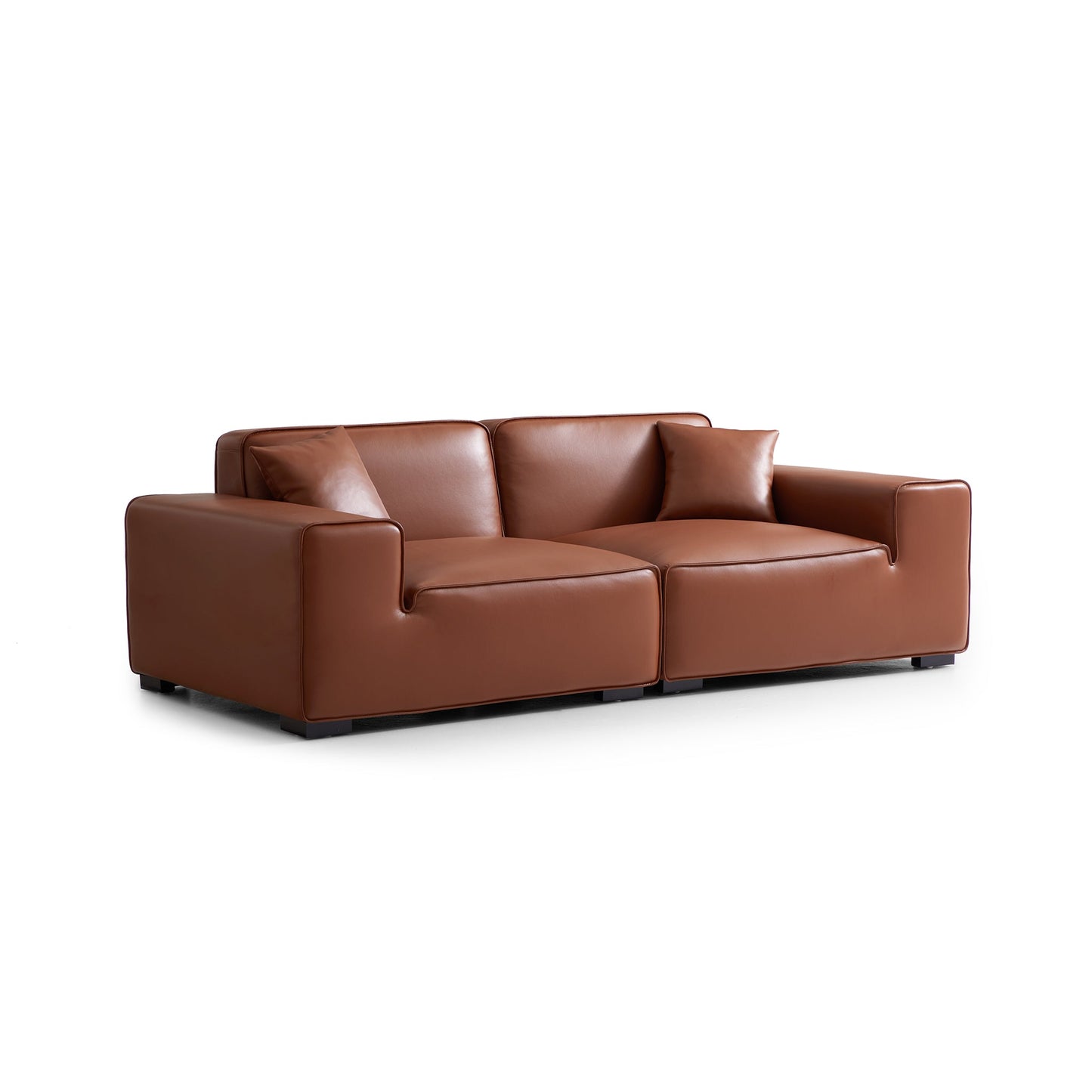 Domus Modular Black Leather Sofa-Brown-94.5″