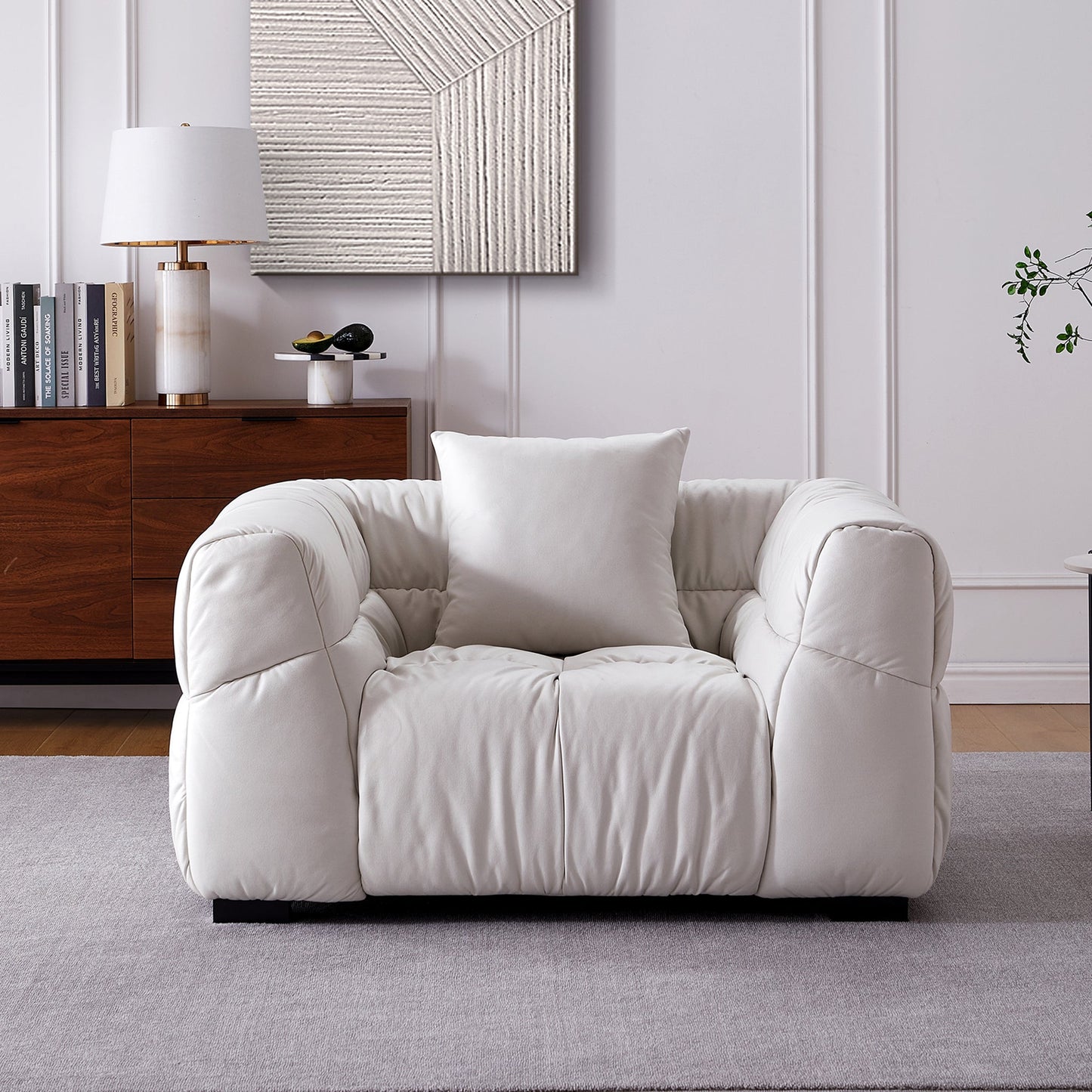 Boba Cream Leathaire Armchair-White