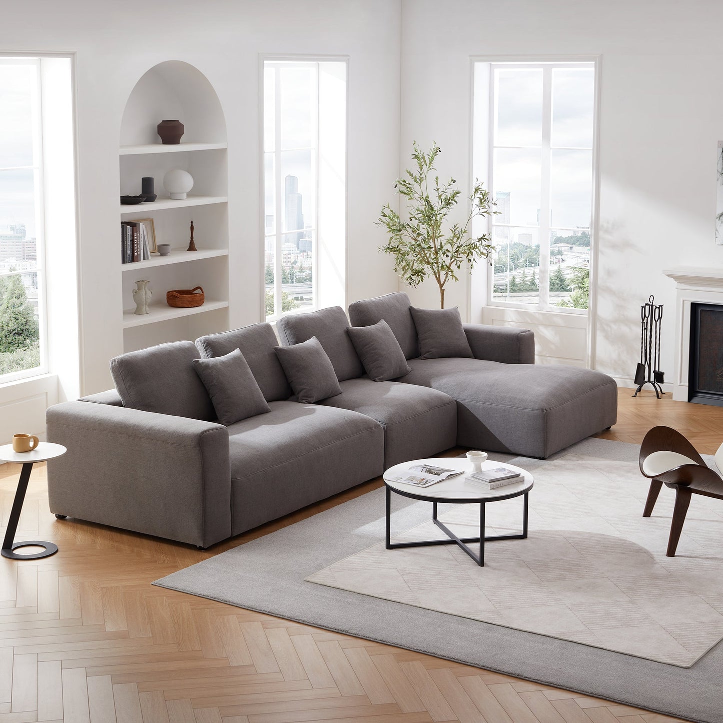 Nathan Modular Dark Gray Natural Linen Sectional Sofa-Dark Gray