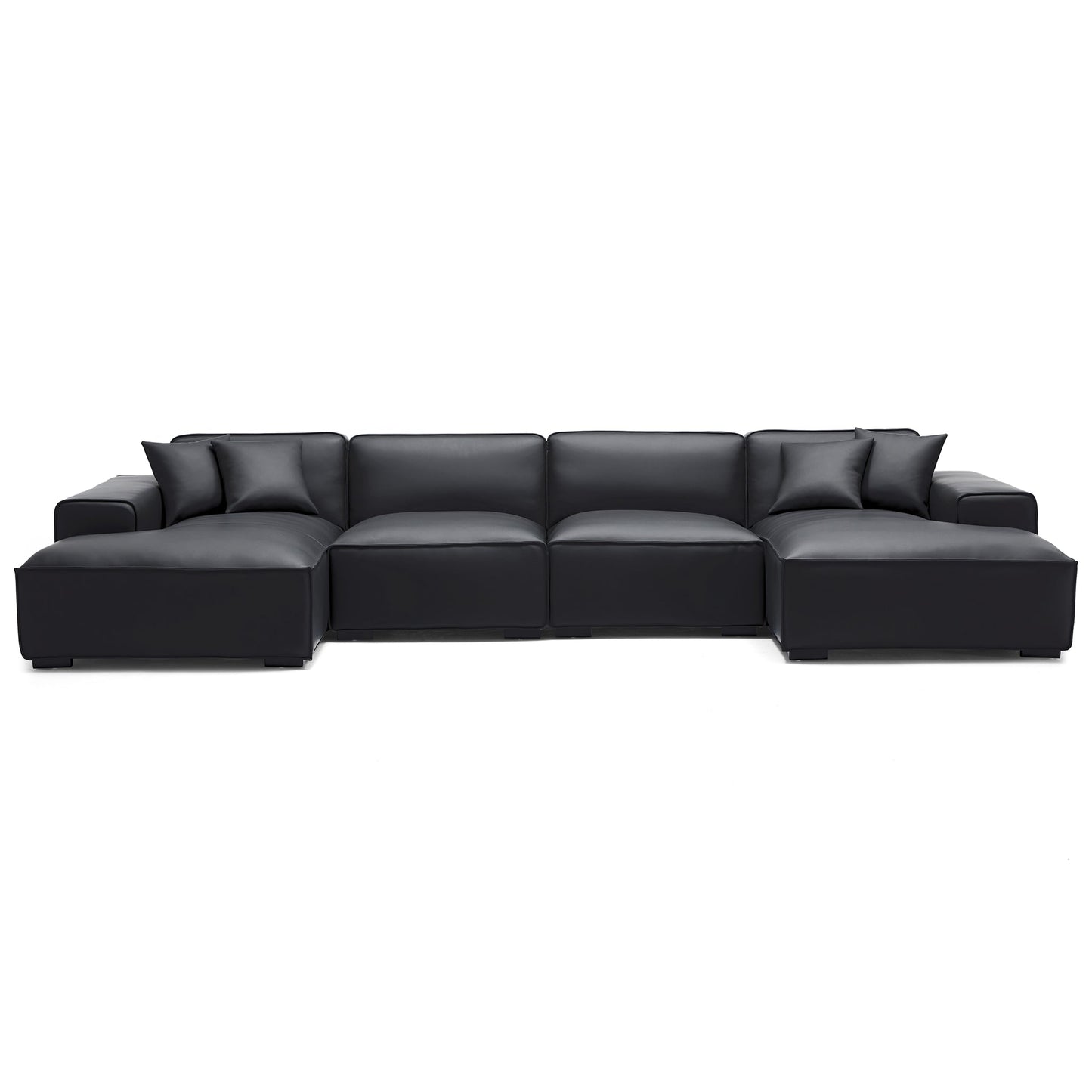 Domus Modular Dark Gray Leather U Shaped Sectional Sofa-Black-157.5″