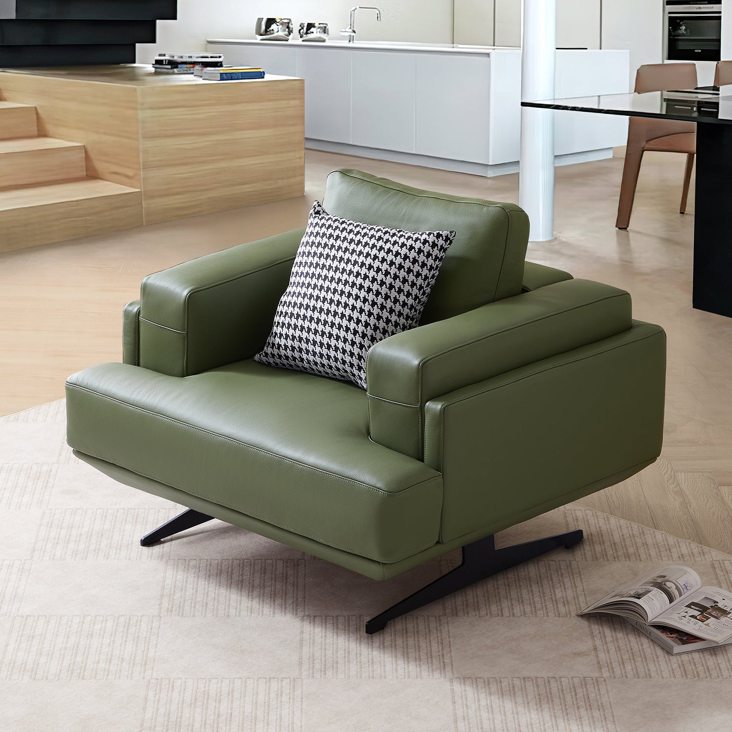 Olivia Green Top Grain Genuine Leather Armchair-Green