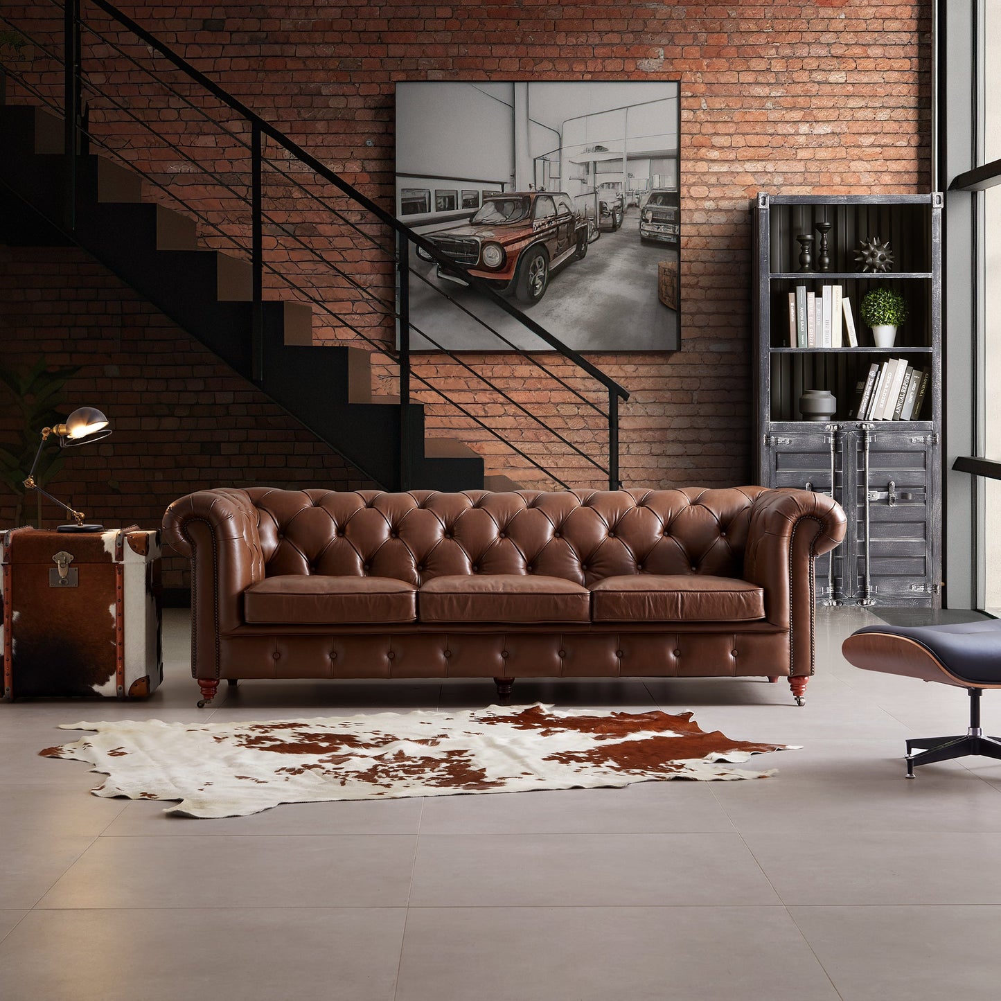 Durango Chesterfield Brown Top Grain Leather Tufted Sofa-Brown