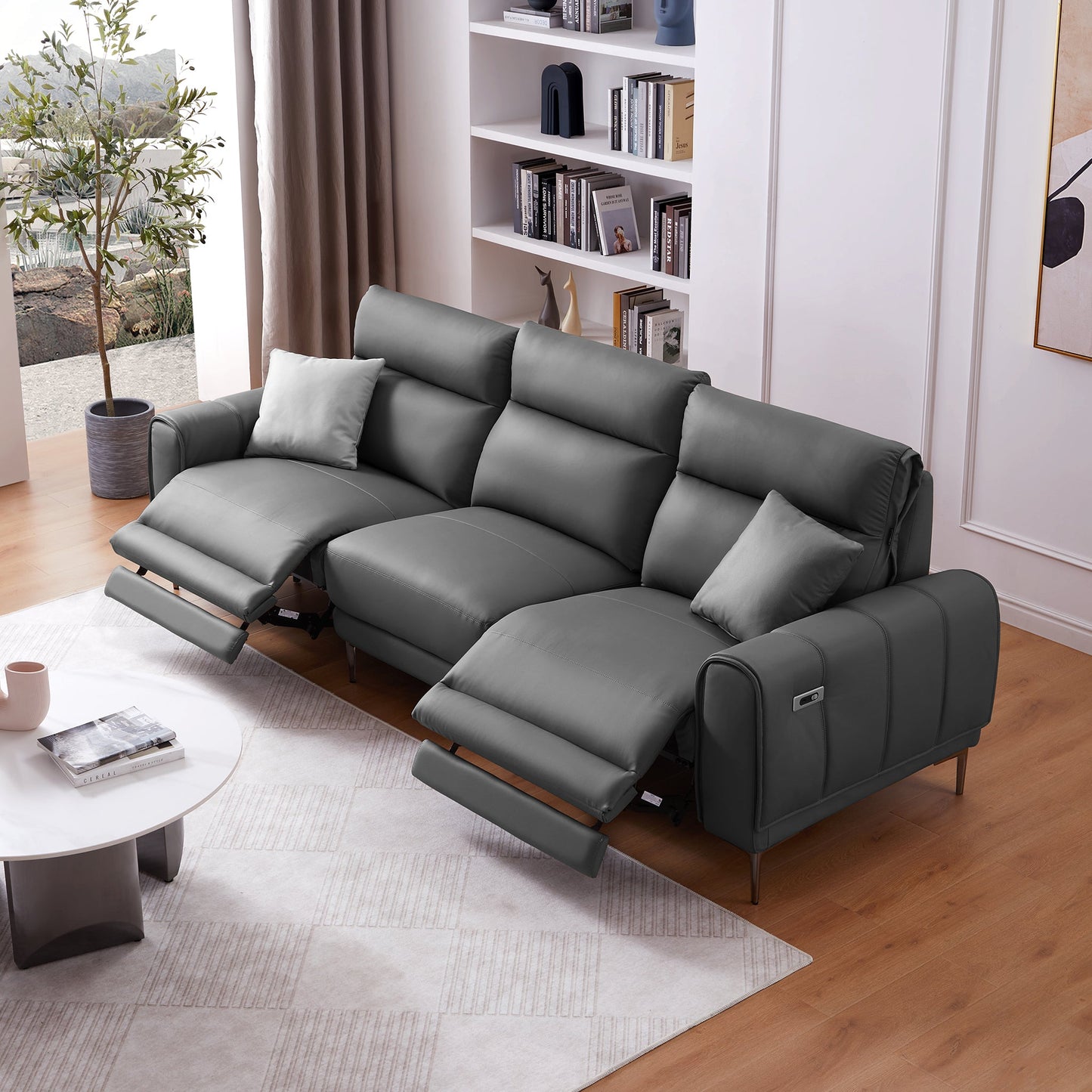 Louis Leather Power Recliner Sofa-Gray