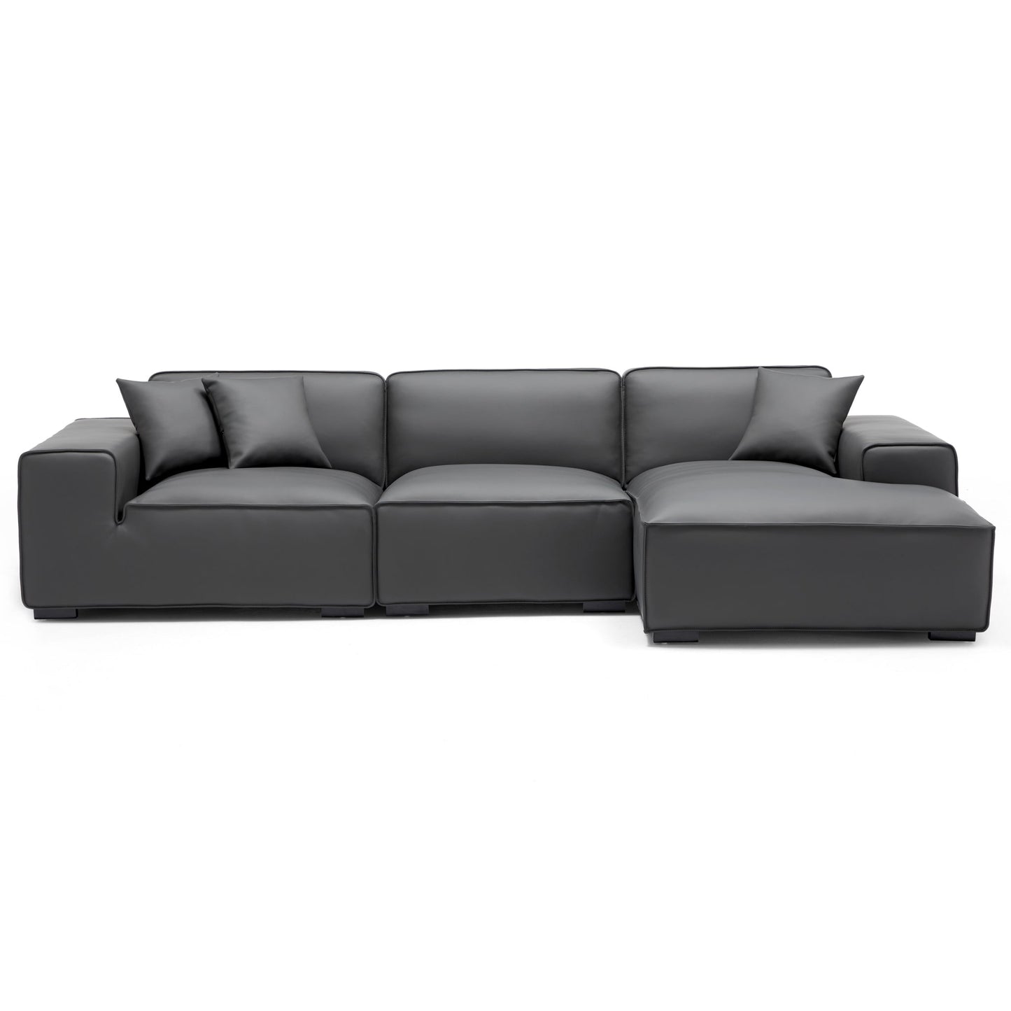 Domus Modular Beige Leather Sectional Sofa-Dark Gray-126.0"-Facing Right