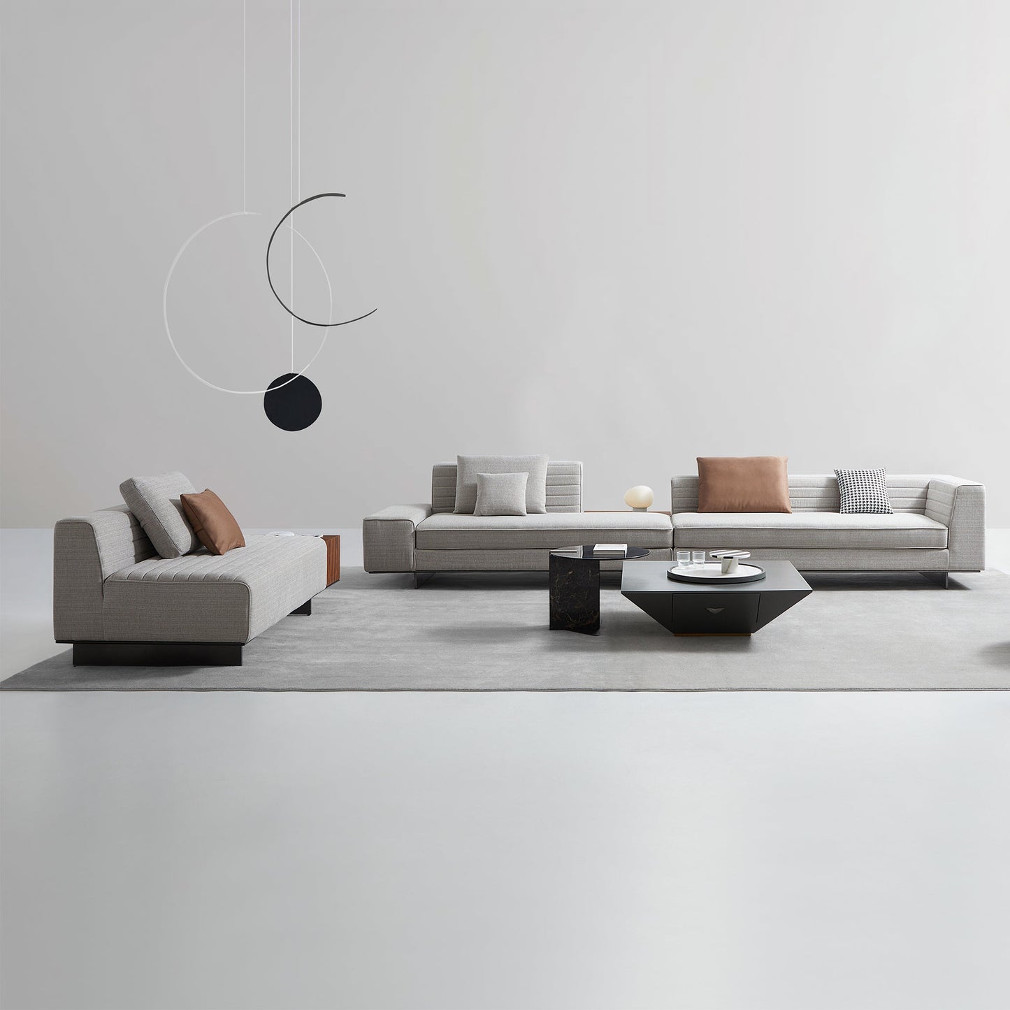 Brandy Channel Tufting Sectional with Coffee Table-Gray