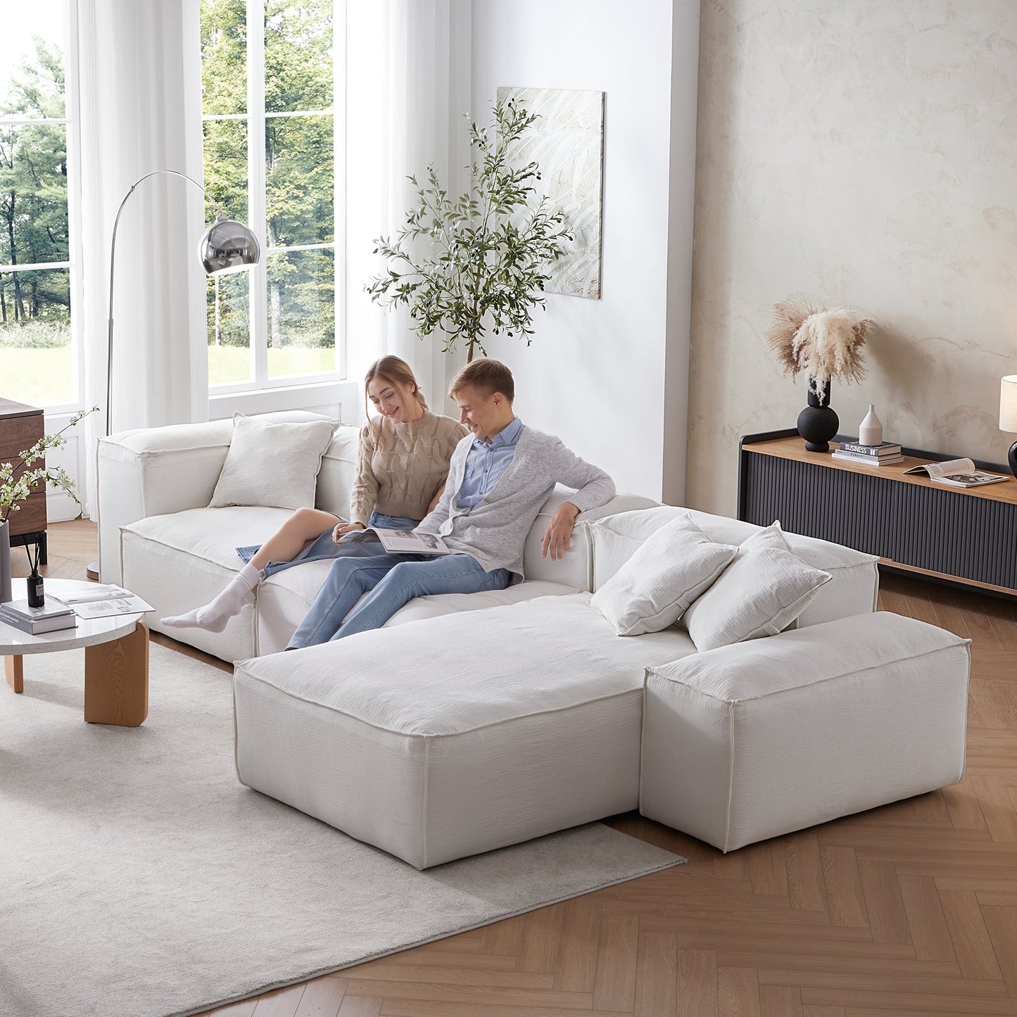 Freedom Modular White Sectional Sofa-White