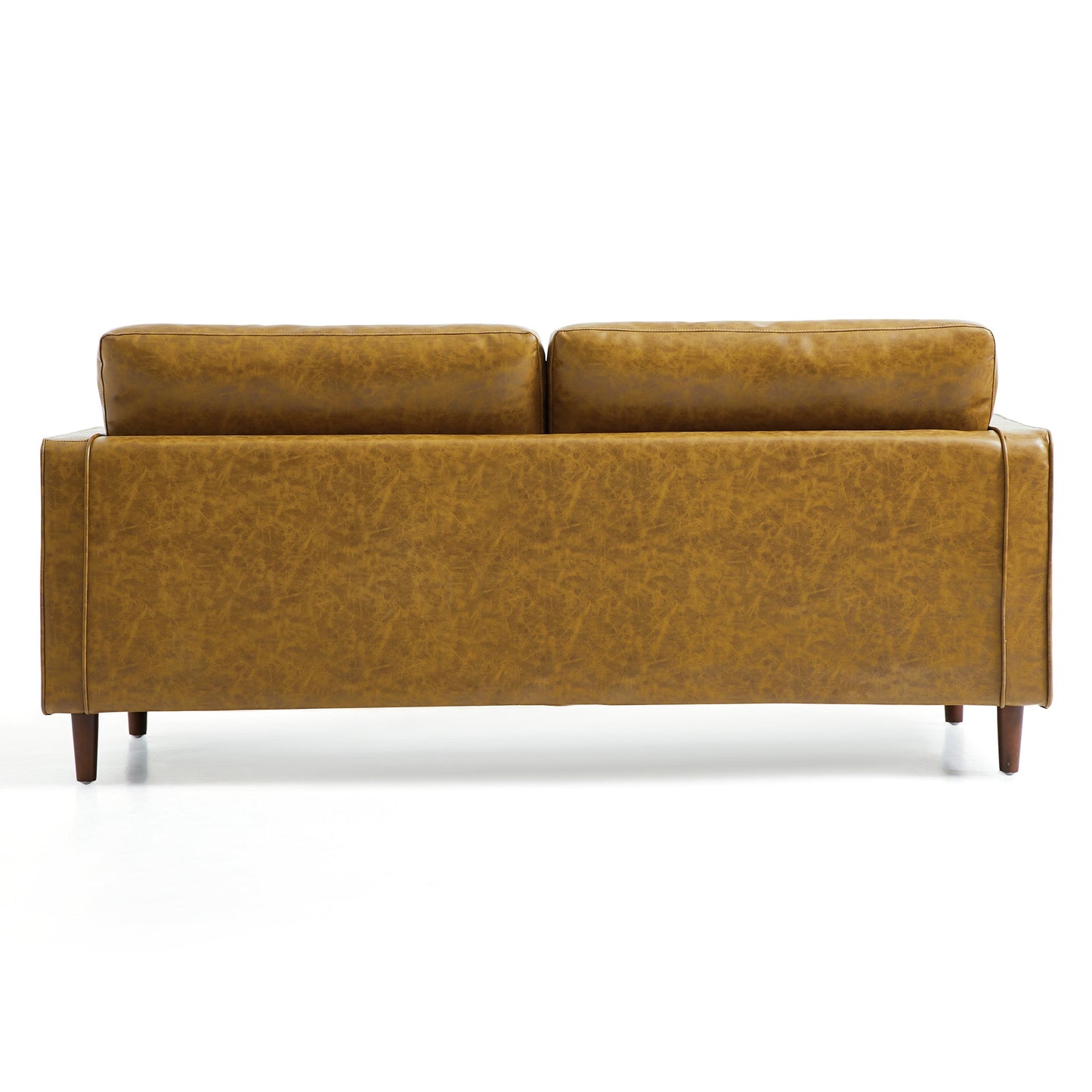 Mid-Century Modern Retro Tan Leather Loveseat-Tan-86.6″
