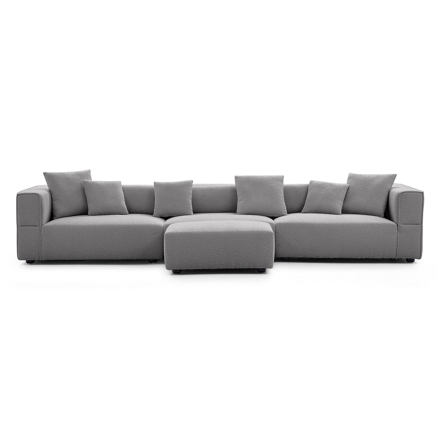 Nordic Modern Gray Sofa with Ottoman-Gray-143.7"