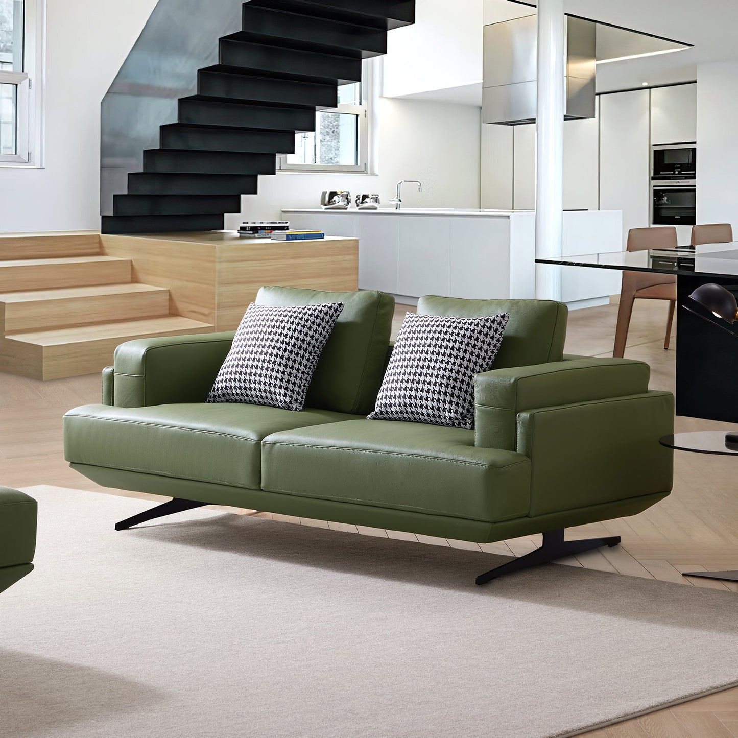 Olivia Top Grain Genuine Leather Sofa-Green