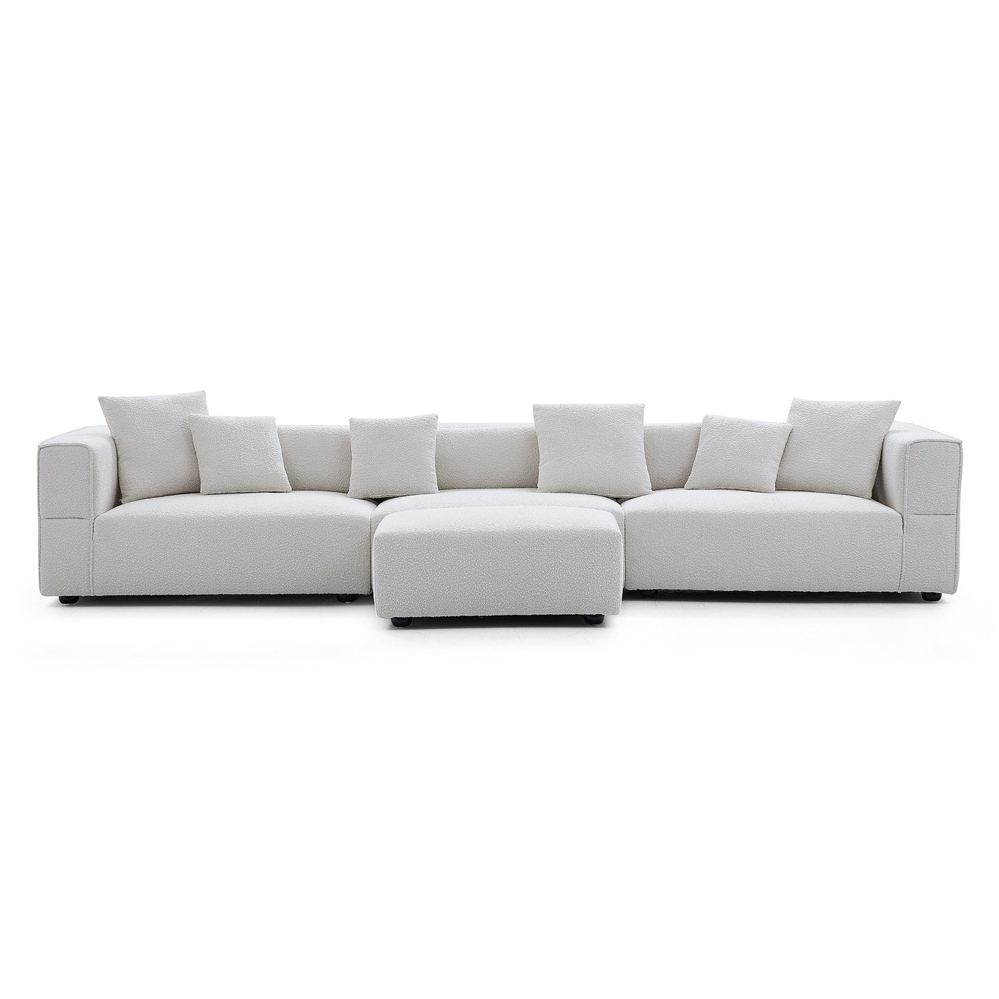 Nordic Modern Creamy Sofa with Ottoman-White-143.7"
