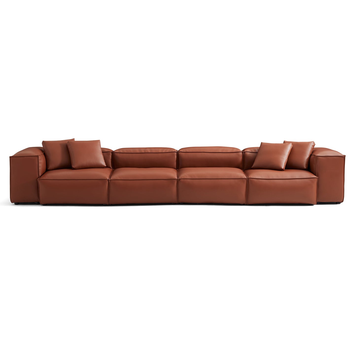 Cube Modular Brown Genuine Leather Sofa-Brown-180.3"-High