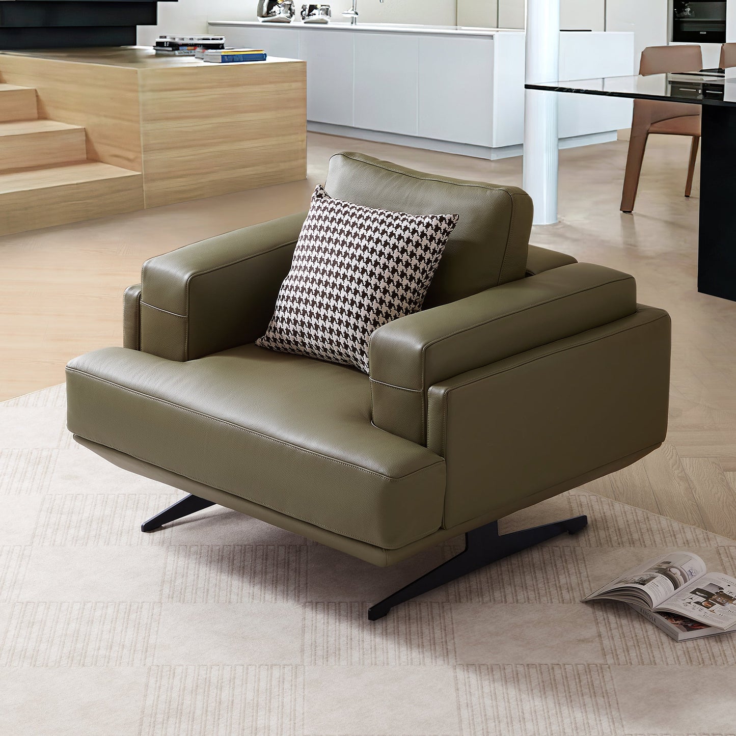 Olivia Top Grain Genuine Leather Armchair-Olive