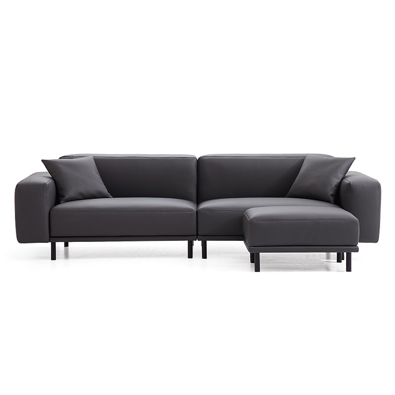 Noble Dark Gray Leather Sofa with Ottoman-Dark Gray