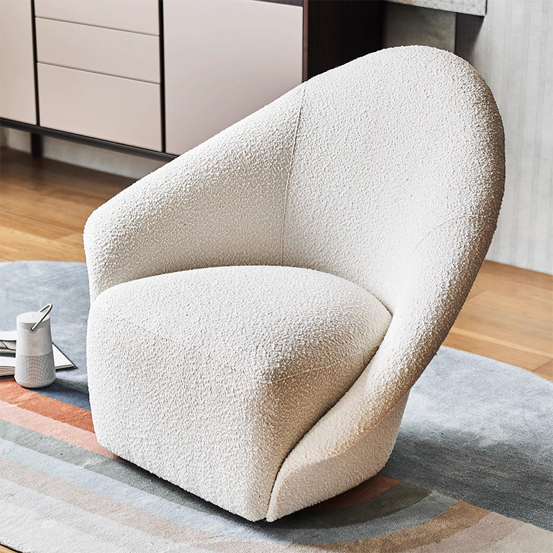 Calla Beige Boucle Fabric Swivel Chair-White