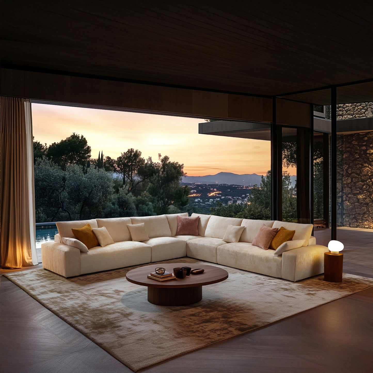 The Empress Beige Corner Sectional Sofa-Beige