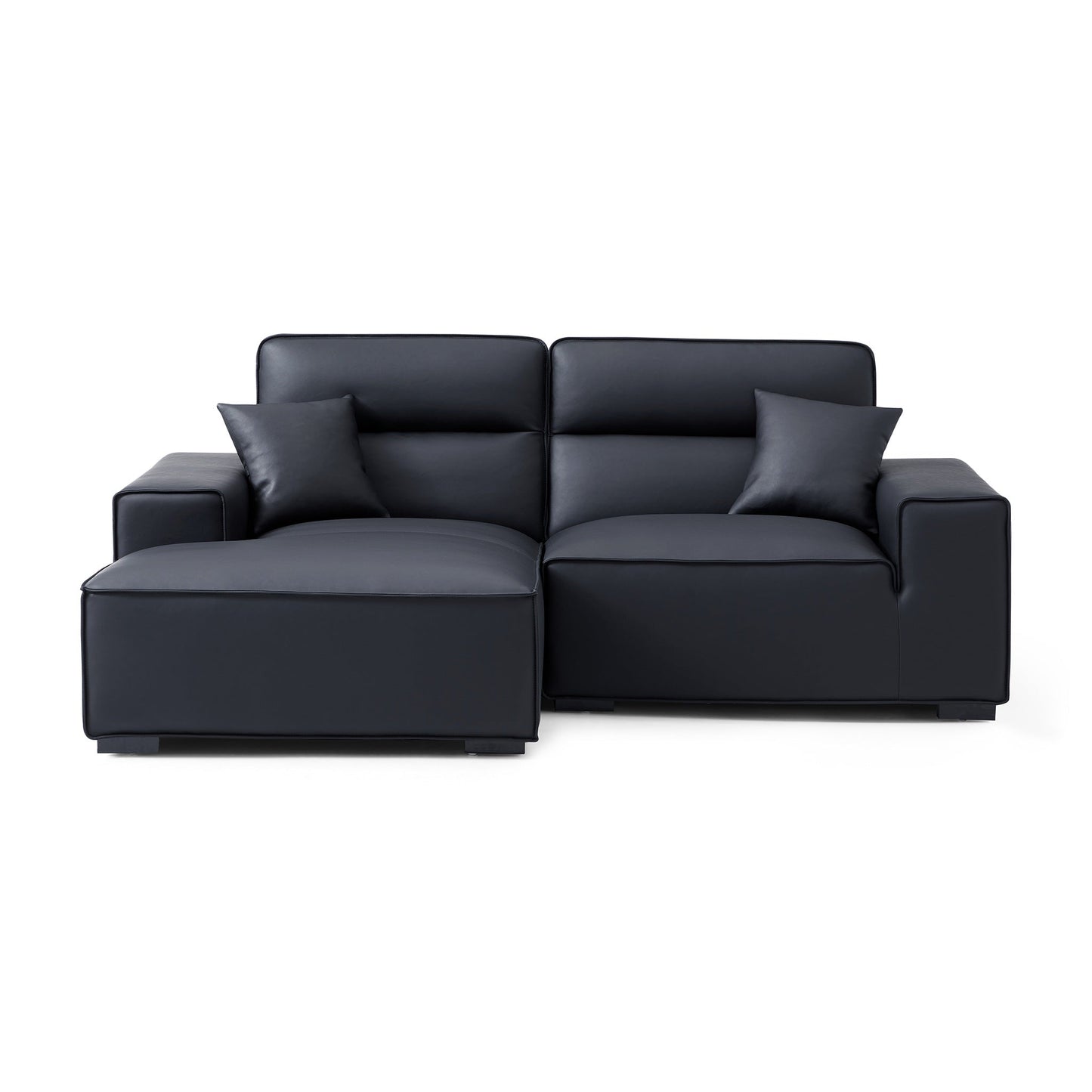 Domus High Back Modular Leather Sectional-Black-89.8"-Facing Left