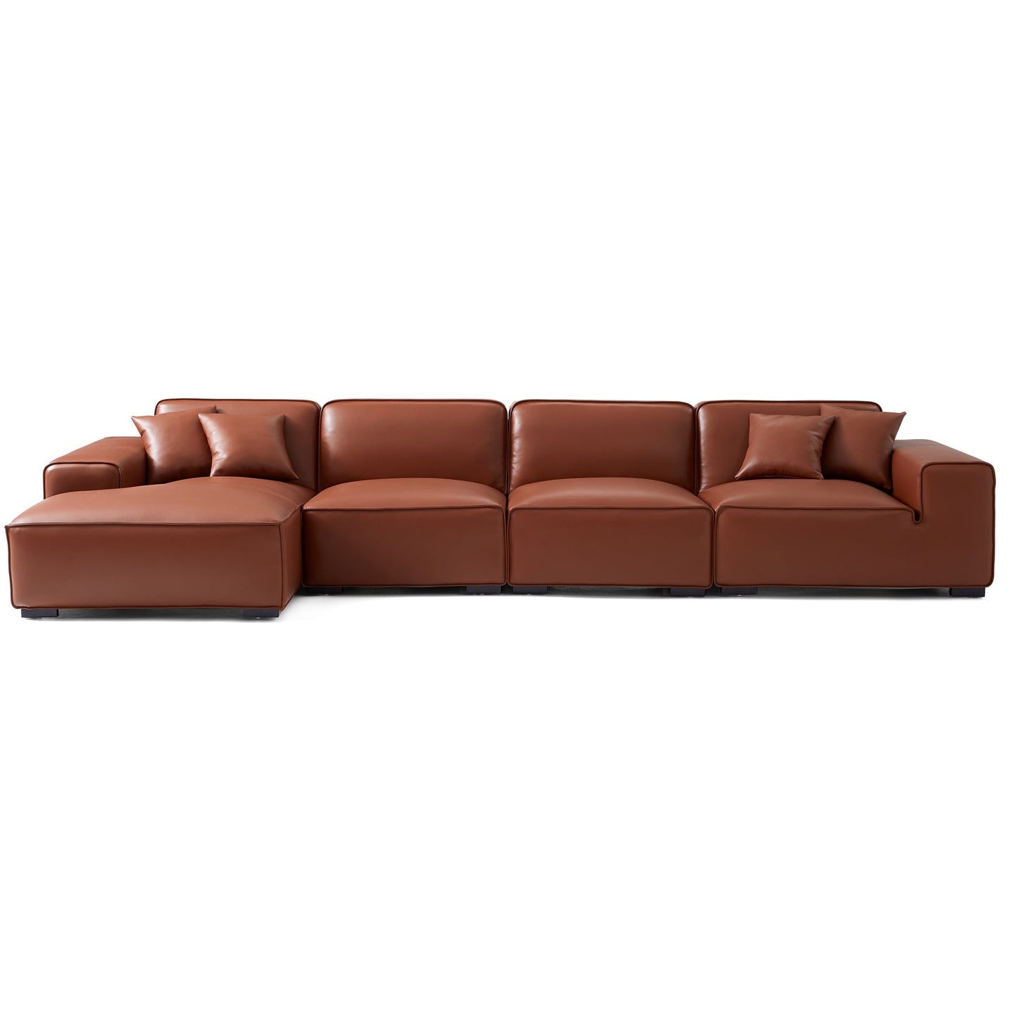 Domus Modular Black Leather Sectional Sofa-Brown-161.4"-Facing Left