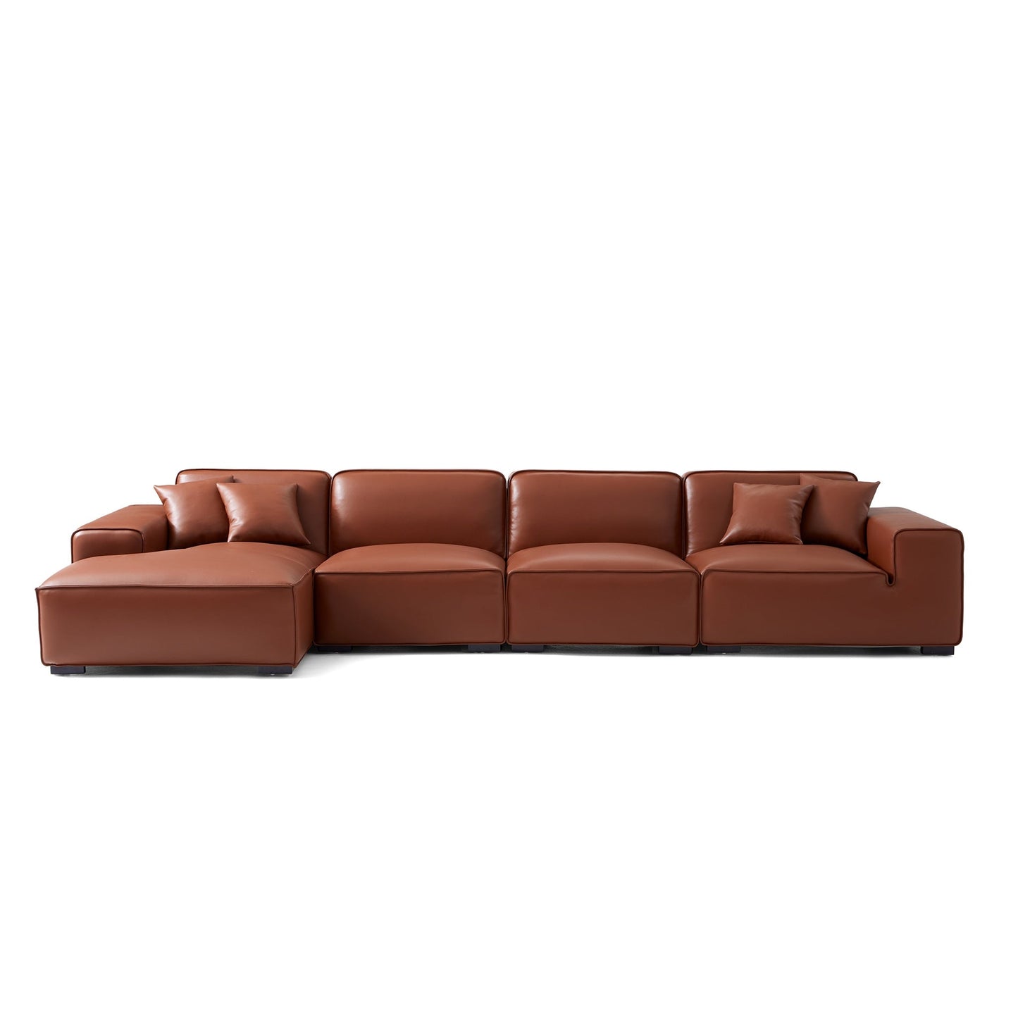 Domus Modular Black Leather Sectional Sofa-Brown-161.4"-Facing Left