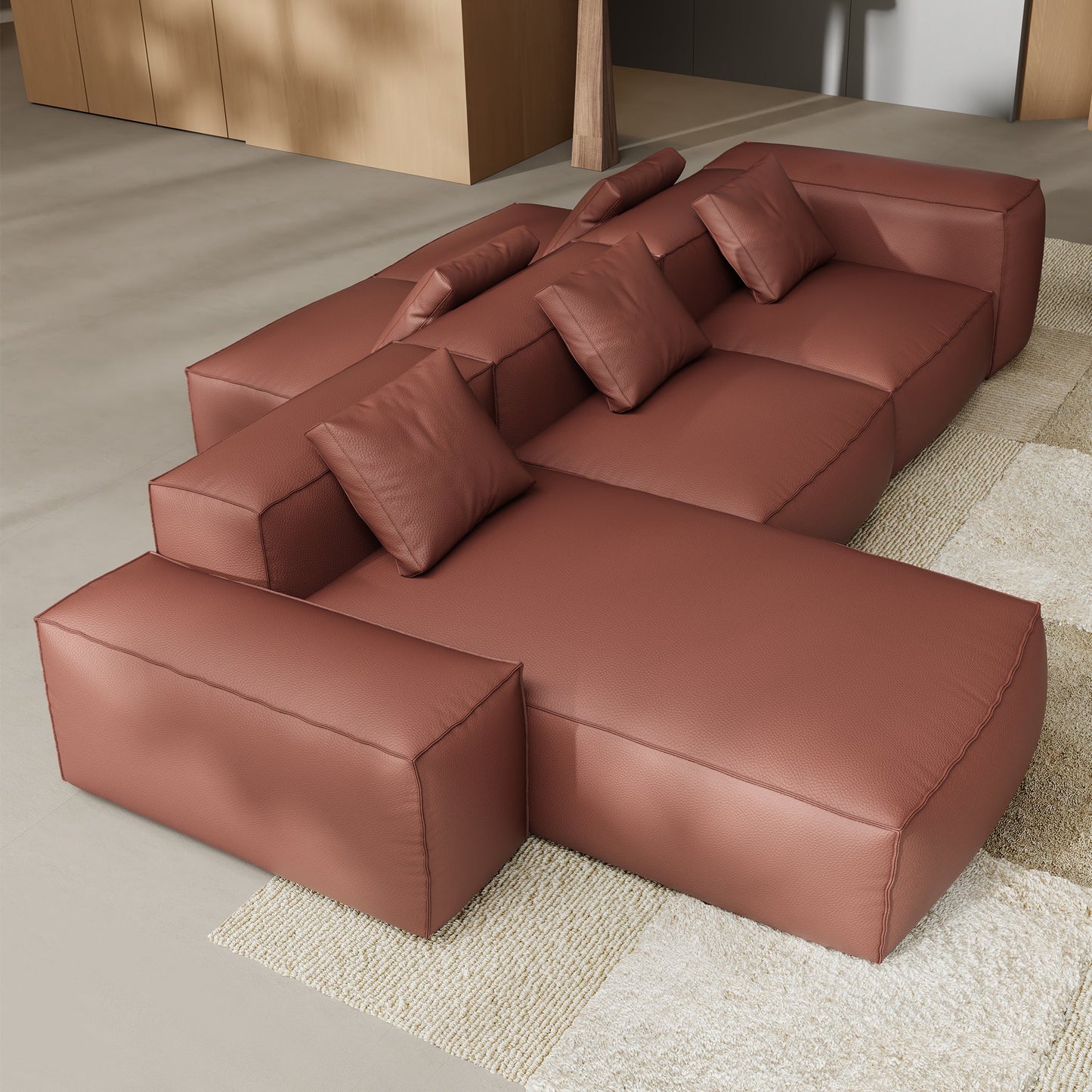 Cube Modular Brown Genuine Leather Double Sided Sectional-Brown