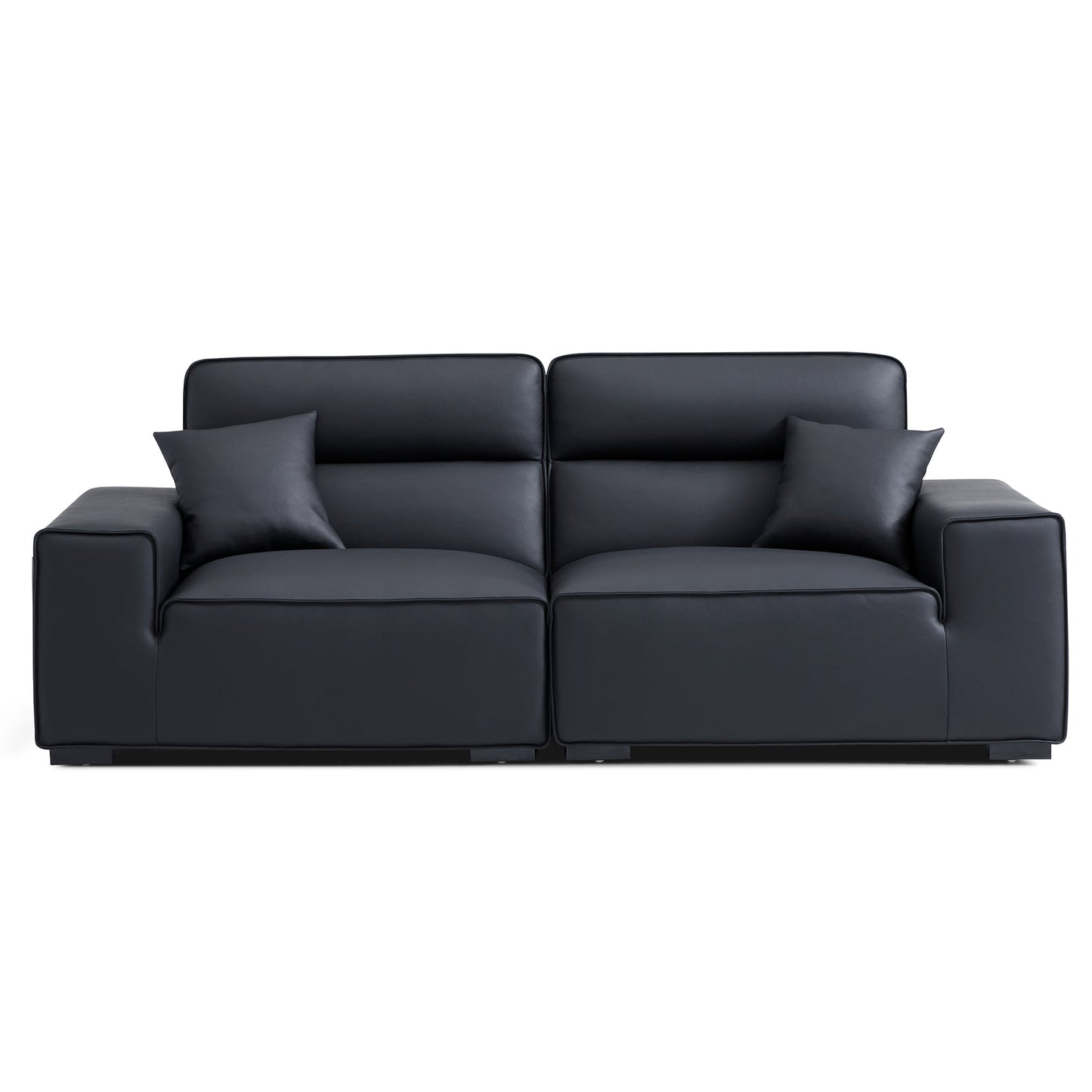Domus High Back Modular Leather Sofa-Black-94.5"