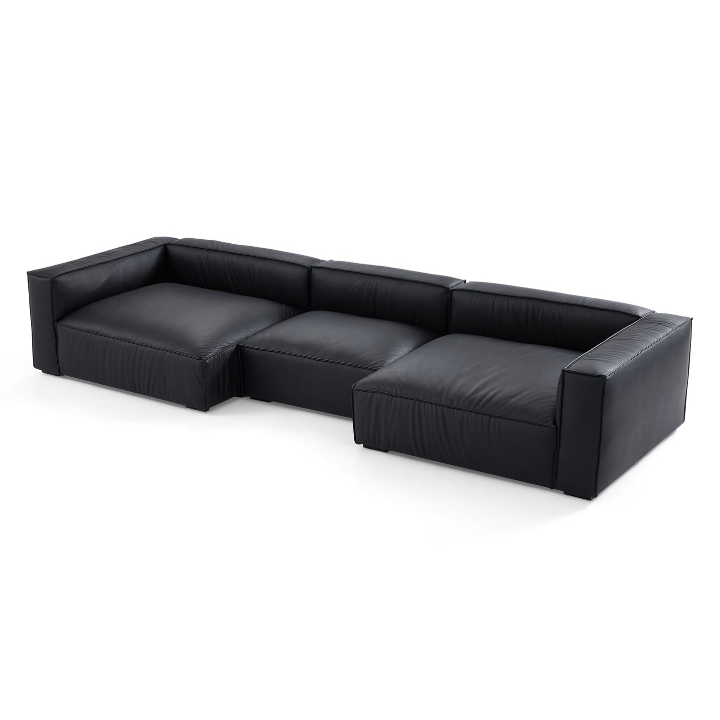 Luxury Minimalist Dark Brown Leather U Shaped Sectional-Black-151.2"