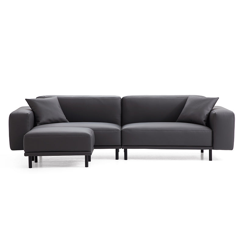 Noble Dark Gray Leather Sofa with Ottoman-Dark Gray