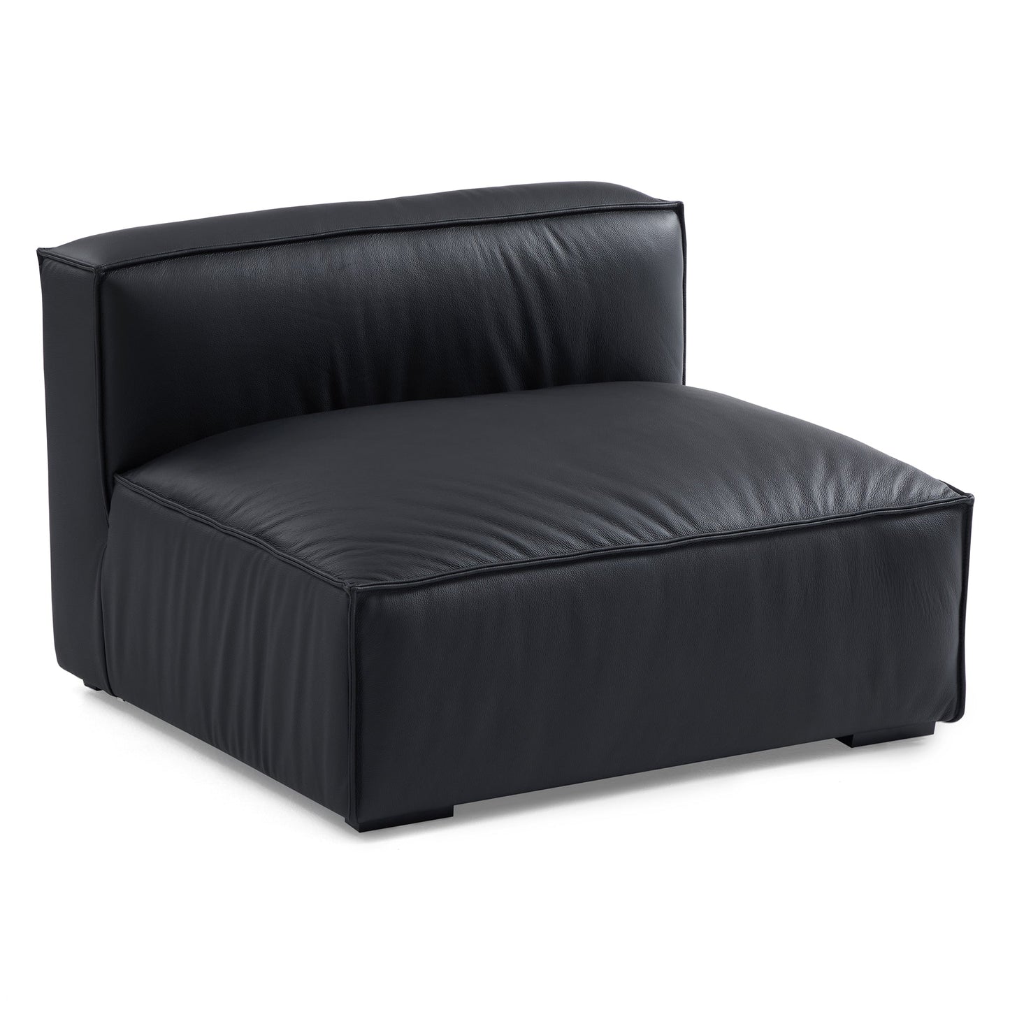 Luxury Minimalist Black Leather Sectional and Ottoman-Black