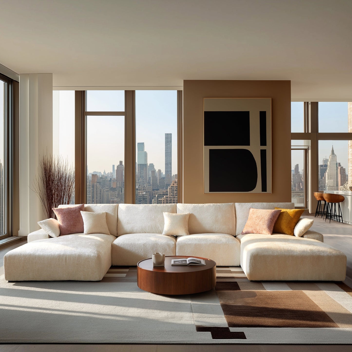 The Empress Gray U Shaped Sectional Sofa-Beige