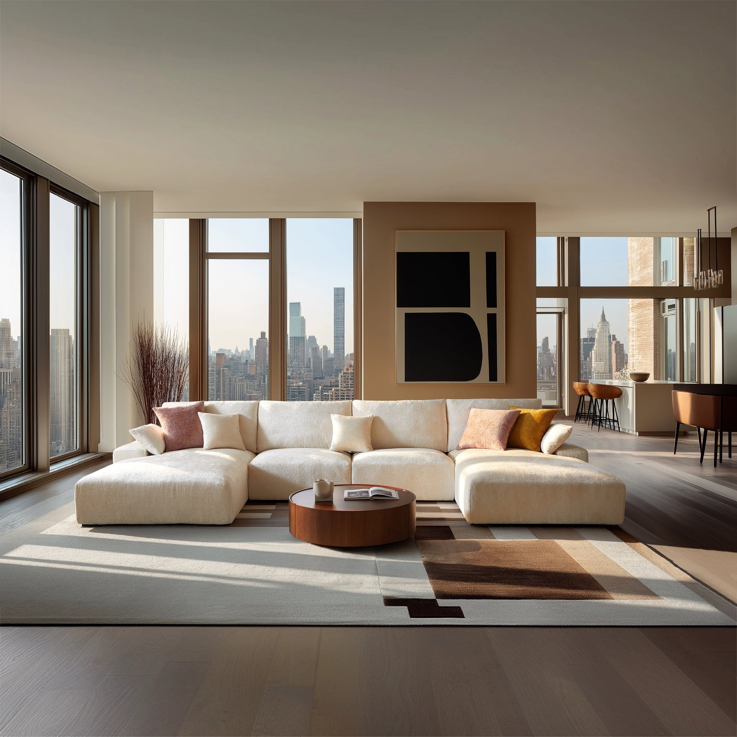 The Empress Beige U Shaped Sectional Sofa-Beige