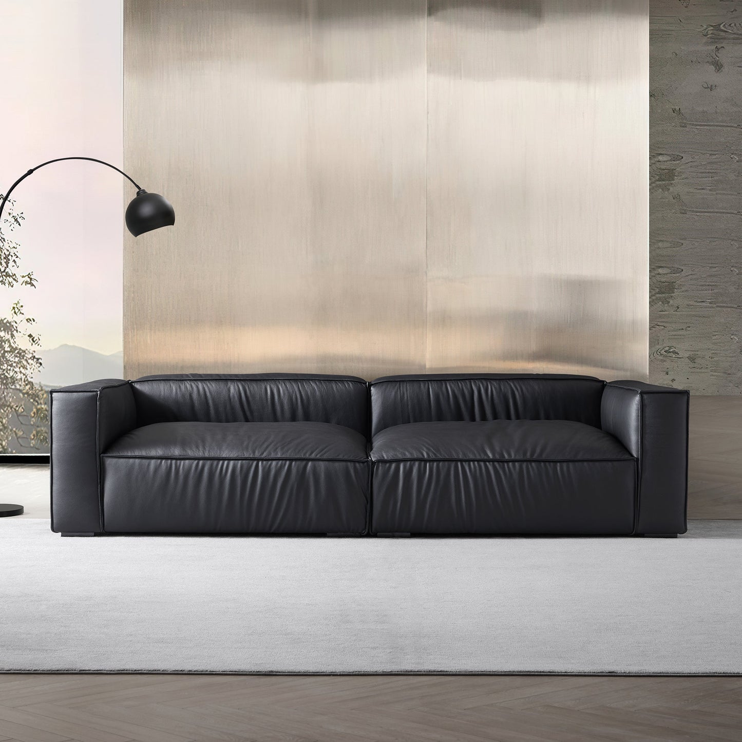 Luxury Minimalist Black Leather Daybed Sofa-Black