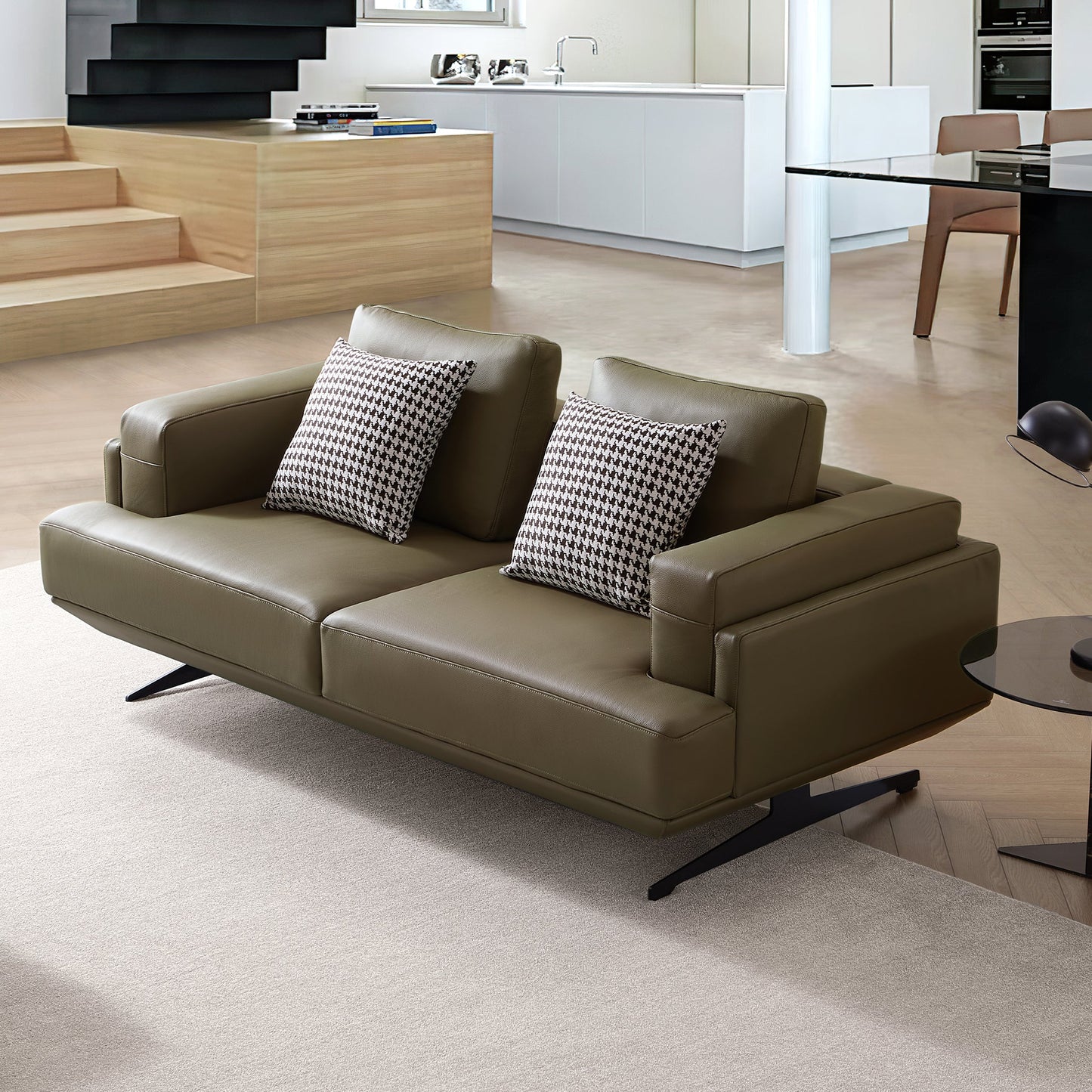 Olivia Top Grain Genuine Leather Sofa-Olive