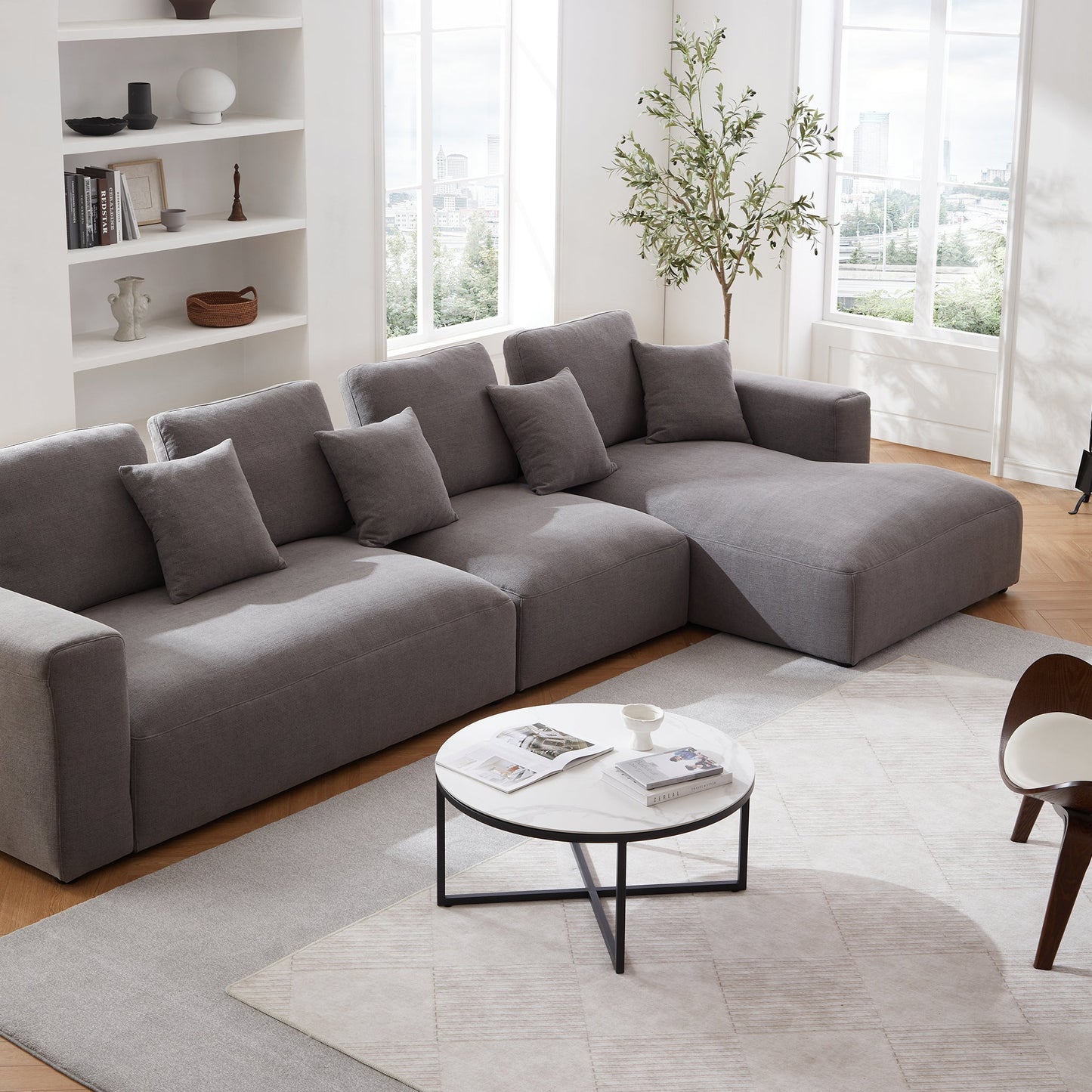 Nathan Modular Dark Gray Natural Linen Sectional Sofa-Dark Gray