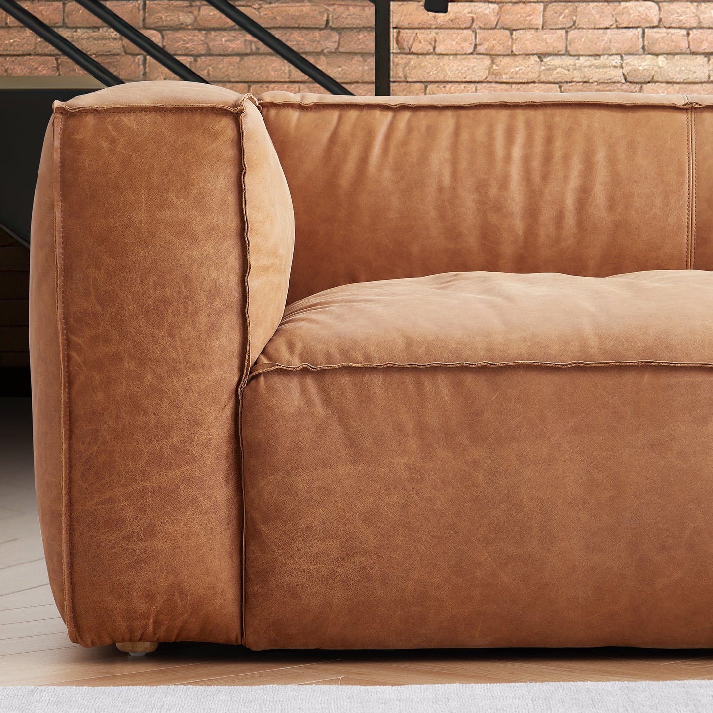 Rusty Tan Genuine Leather Tuxedo Sofa-Tan
