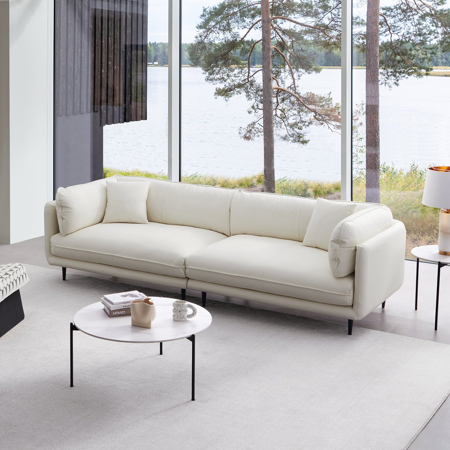 Vanilla White Leather Sofa-White