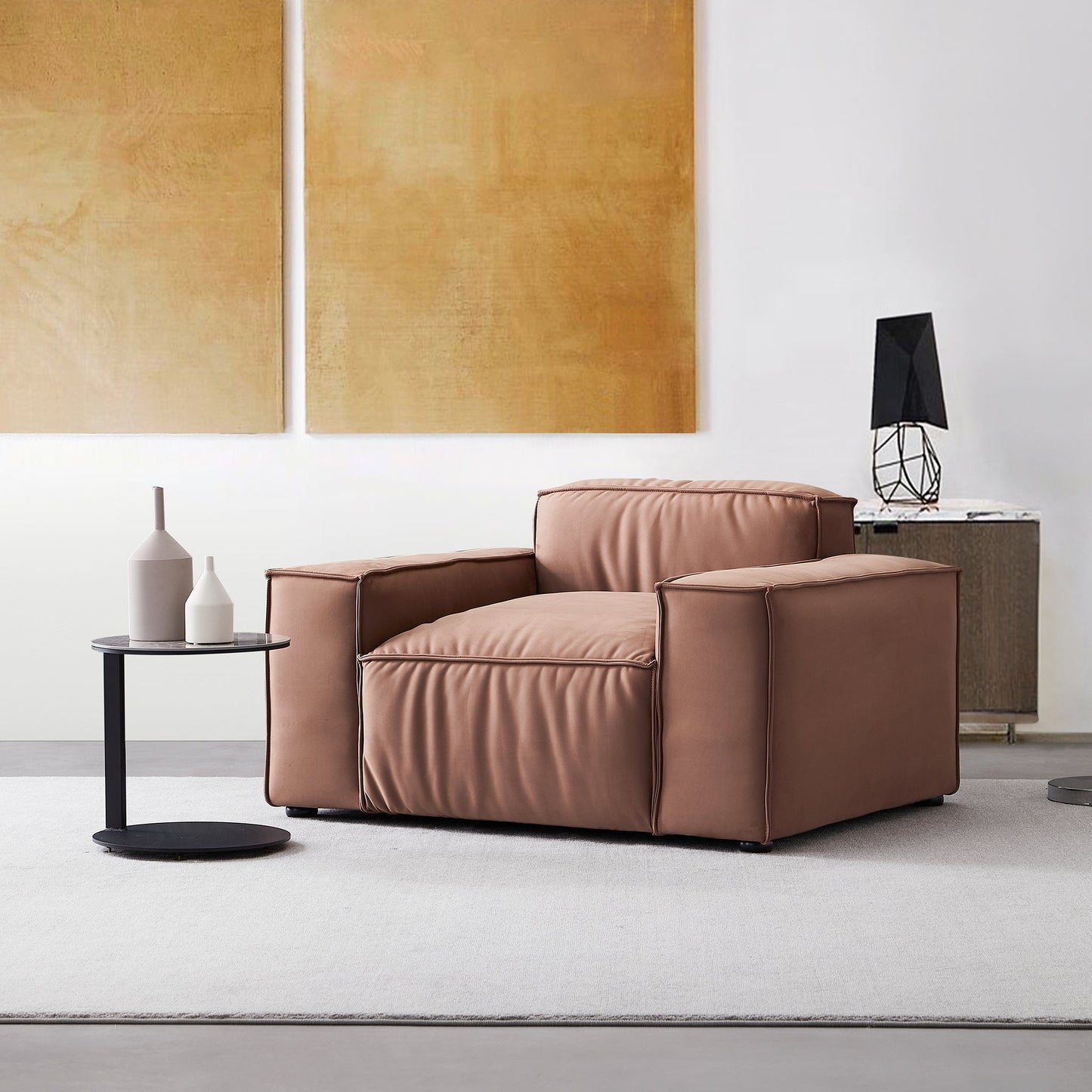 Luxury Minimalist Brown Fabric Armchair-Brown