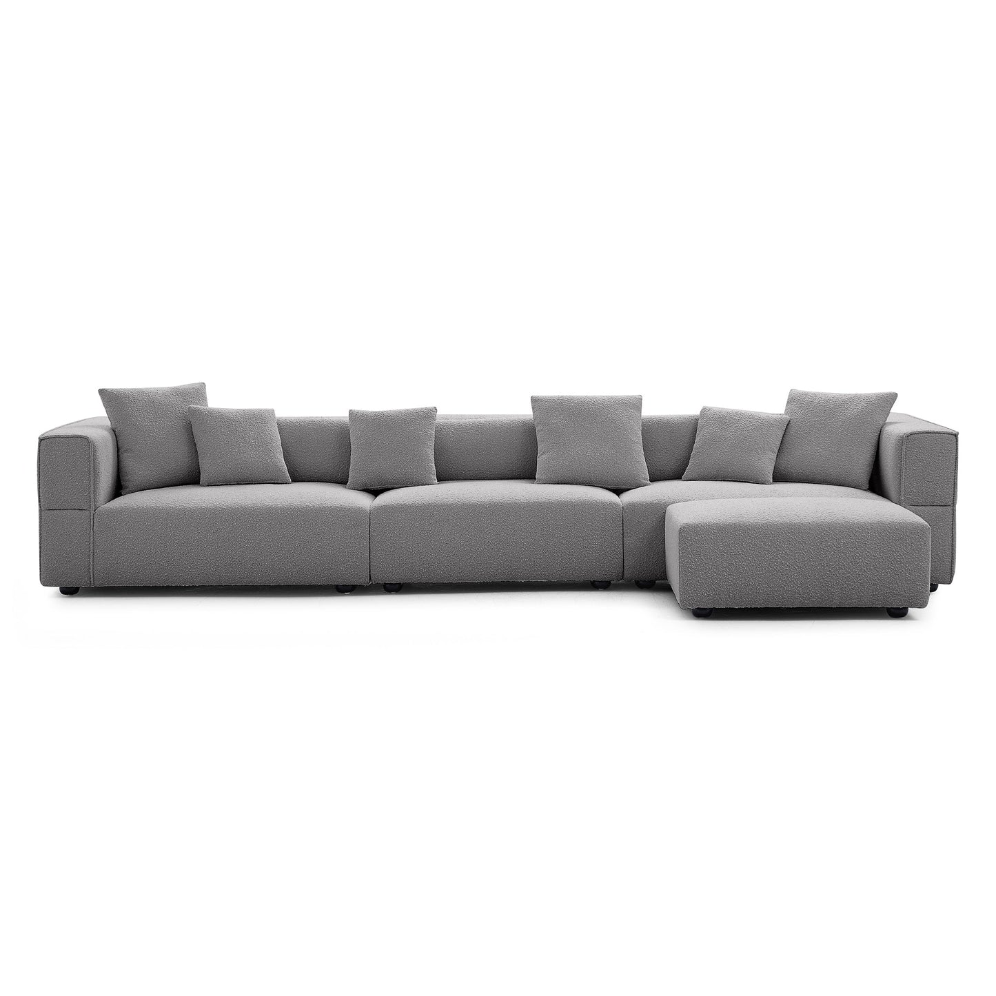 Nordic Modern Creamy Sofa with Ottoman-Gray-143.7"