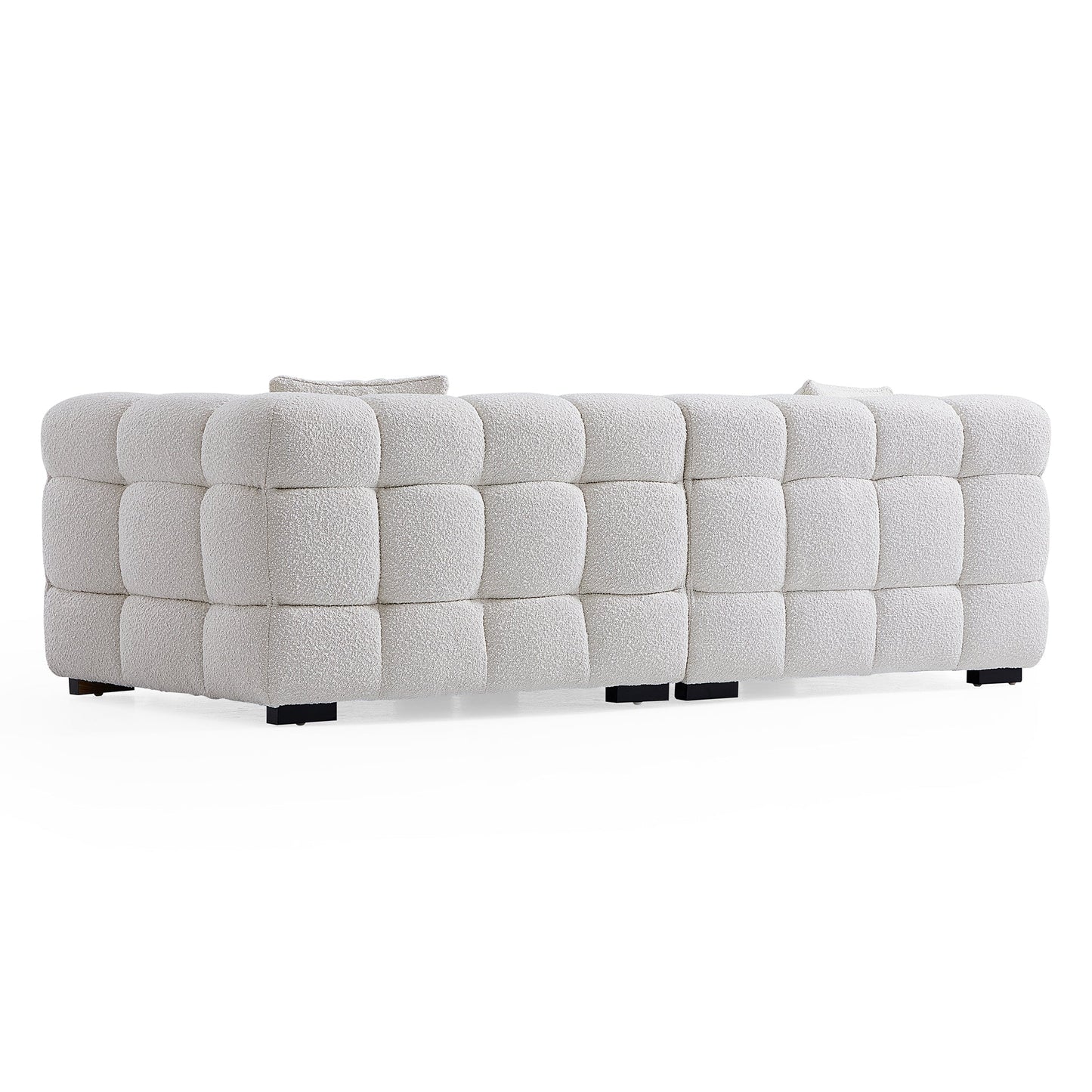 Cushy Cream Boucle Fabric Tufted Sofa With Ottoman-White