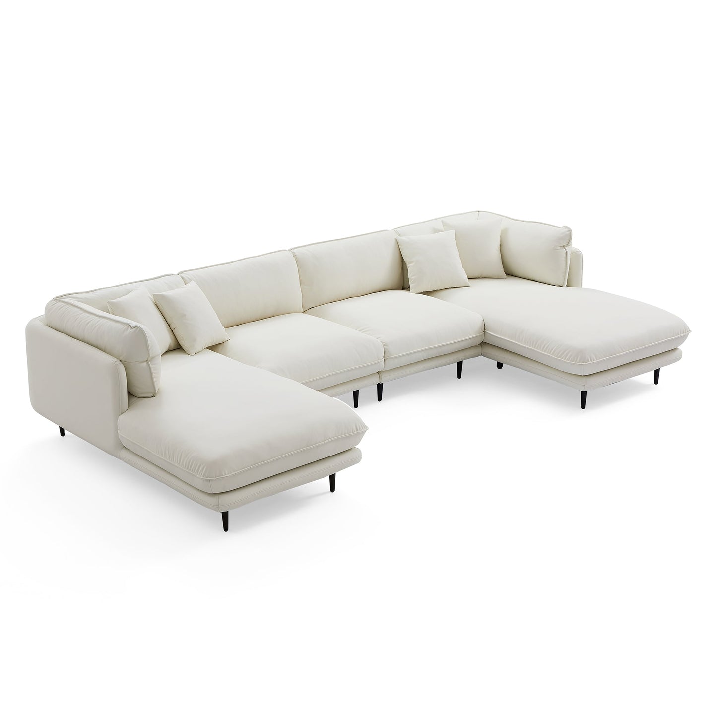 Vanilla White Leather U Shaped Sectional-White