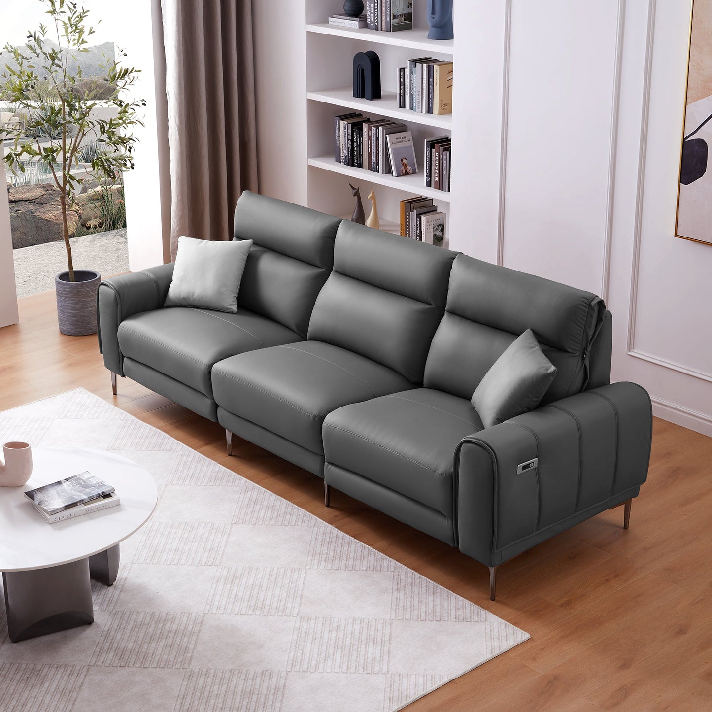 Louis Gray Leather Power Recliner Sleeper Sofa-Gray
