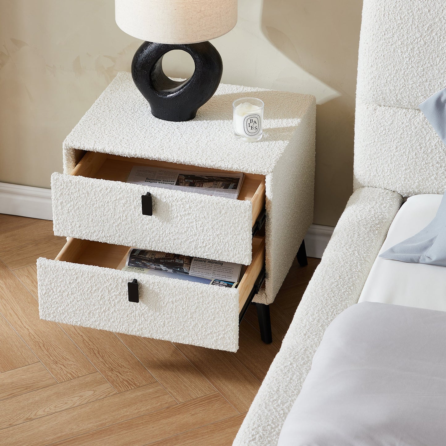 Cushy Boucle Fabric Nightstand-19.7"