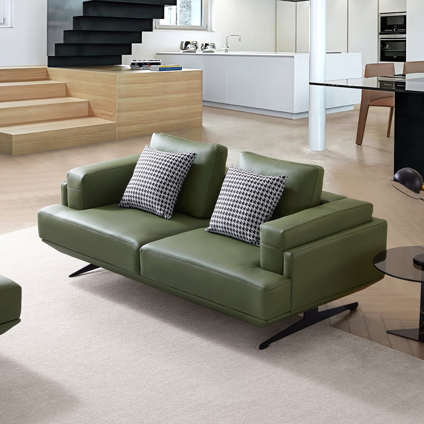 Olivia Top Grain Genuine Leather Sofa-Green