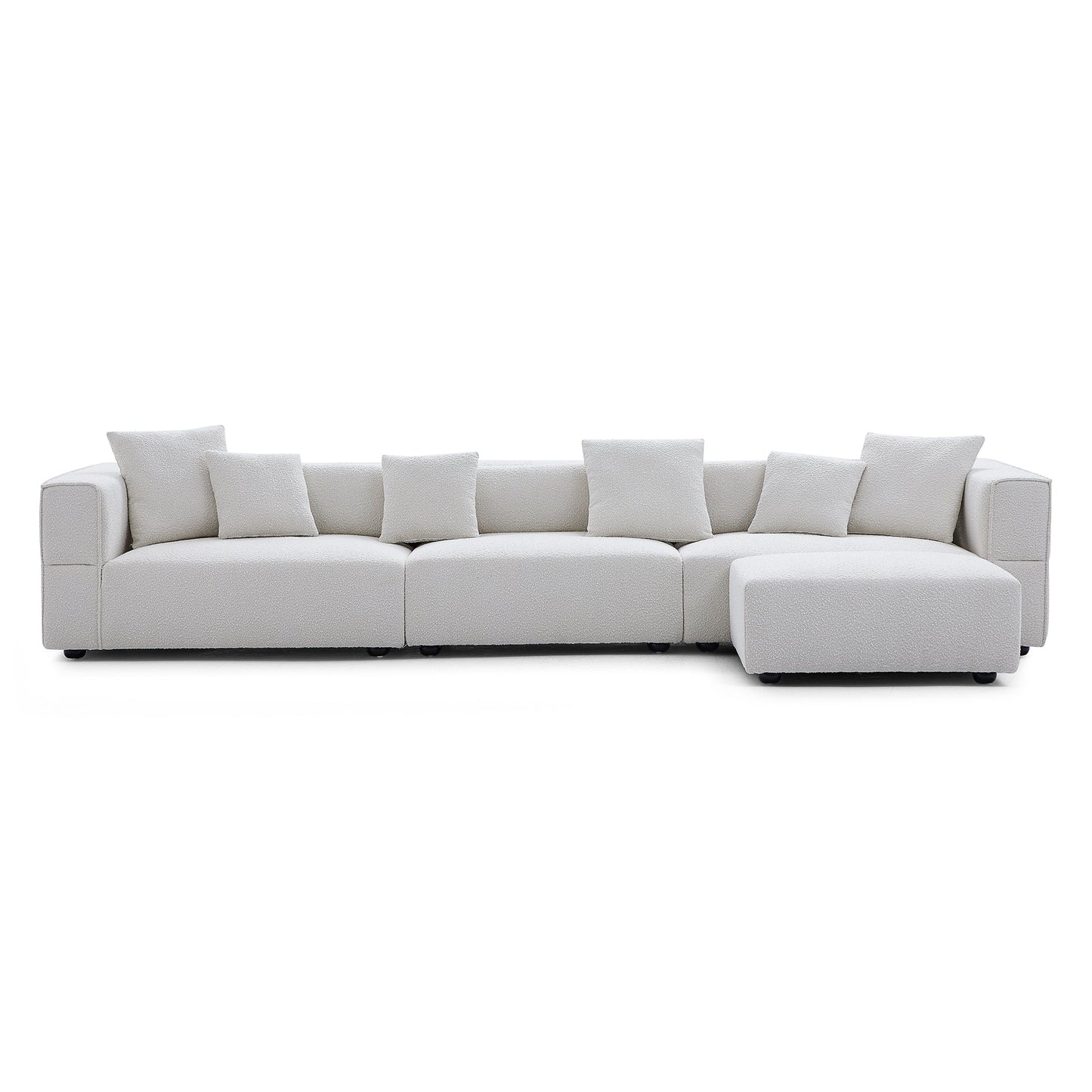 Nordic Modern Creamy Sofa with Ottoman-White-143.7"