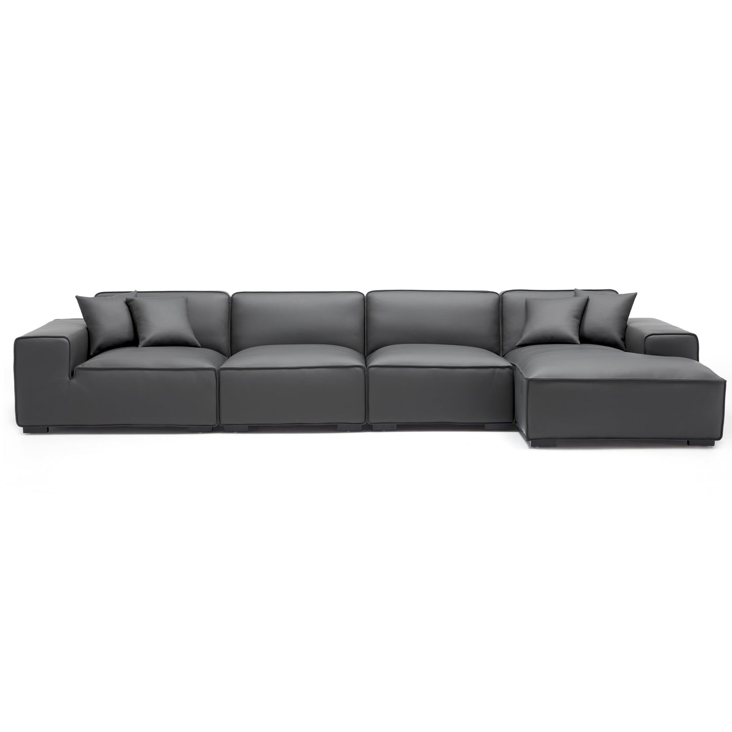 Domus Modular Beige Leather Sectional Sofa-Dark Gray-161.4"-Facing Right