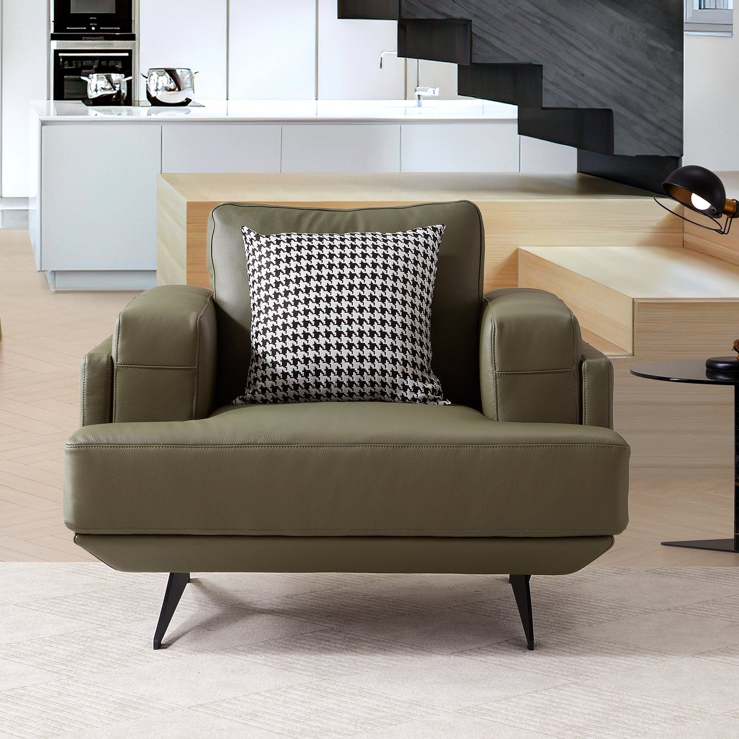 Olivia Top Grain Genuine Leather Armchair-Olive