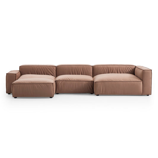 Luxury Minimalist Brown Fabric Sectional and Ottoman-hidden