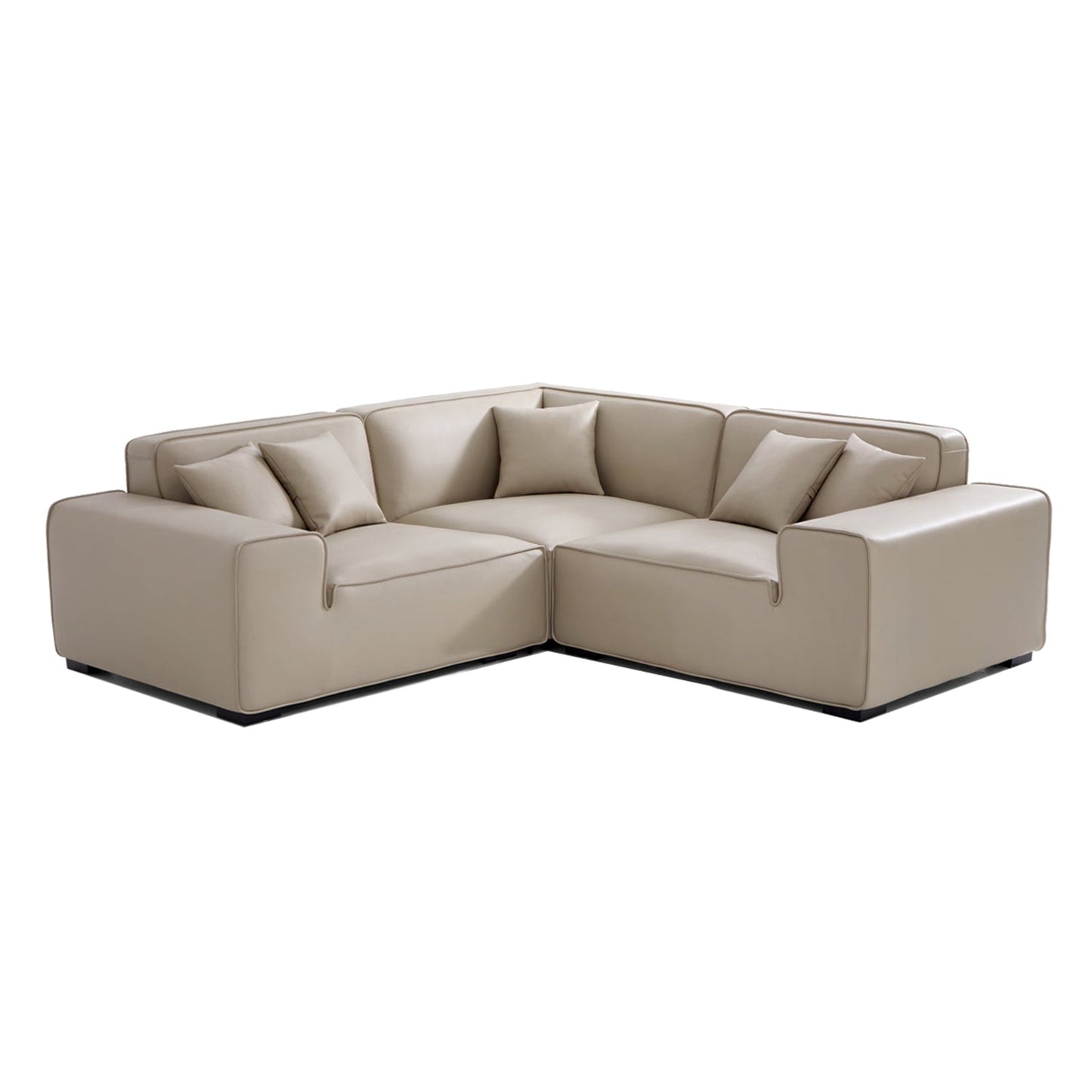 Domus Modular Dark Gray Leather L Shaped Sectional-Beige-3 Seater(91.3")