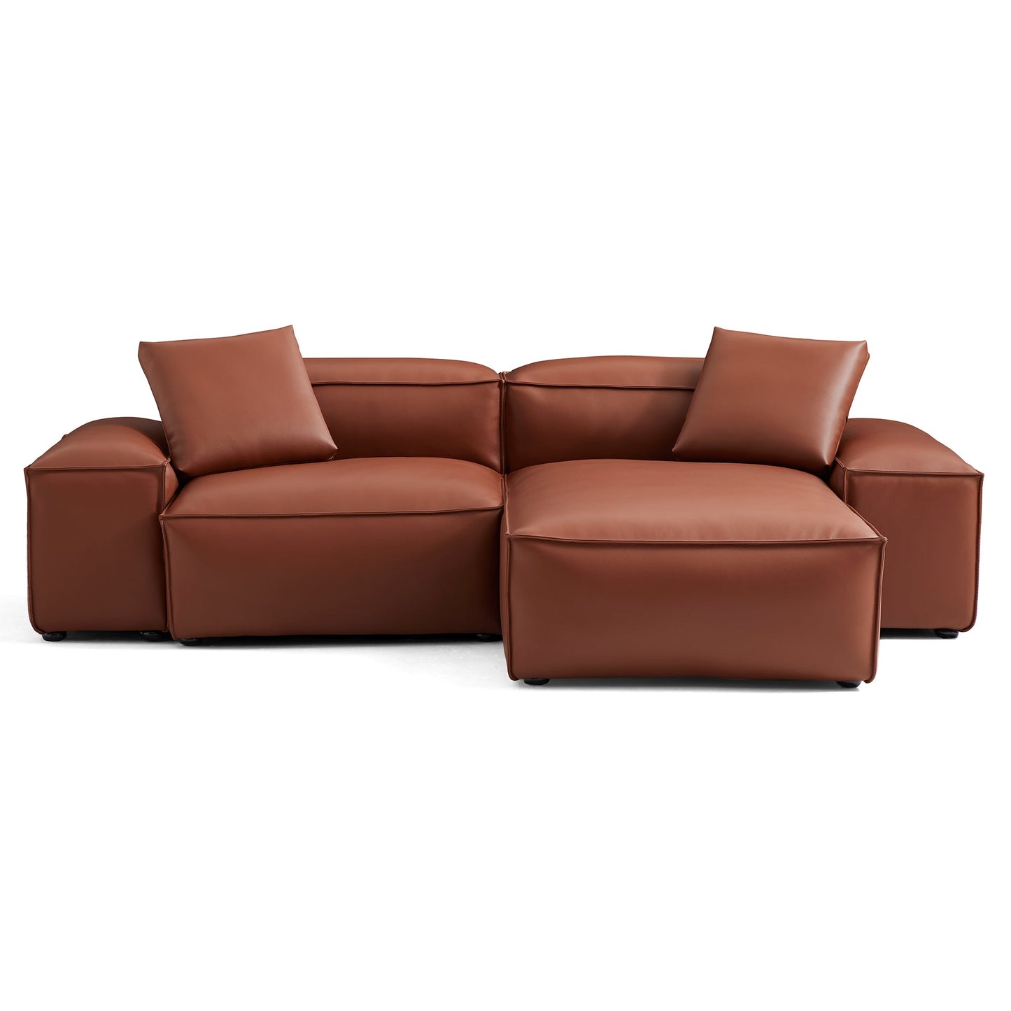 Cube Modular Brown Genuine Leather Sectional-Brown-105.5"-Low