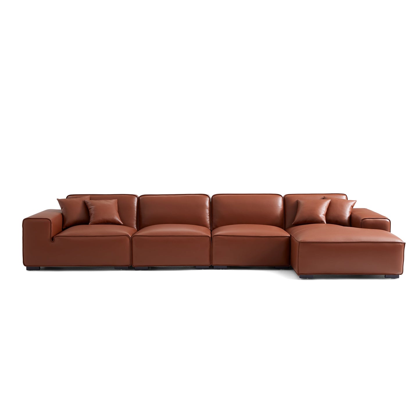 Domus Modular Black Leather Sectional Sofa-Brown-161.4"-Facing Right