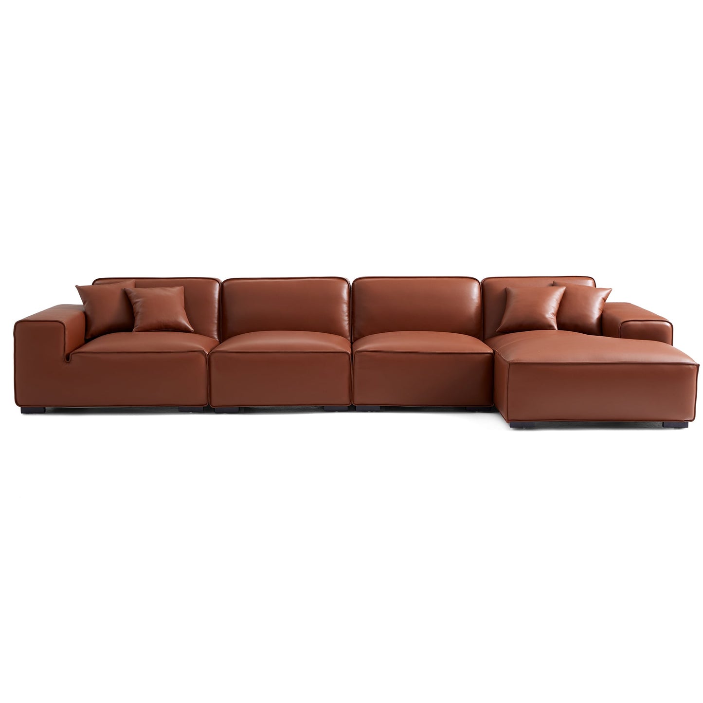 Domus Modular Black Leather Sectional Sofa-Brown-161.4"-Facing Right